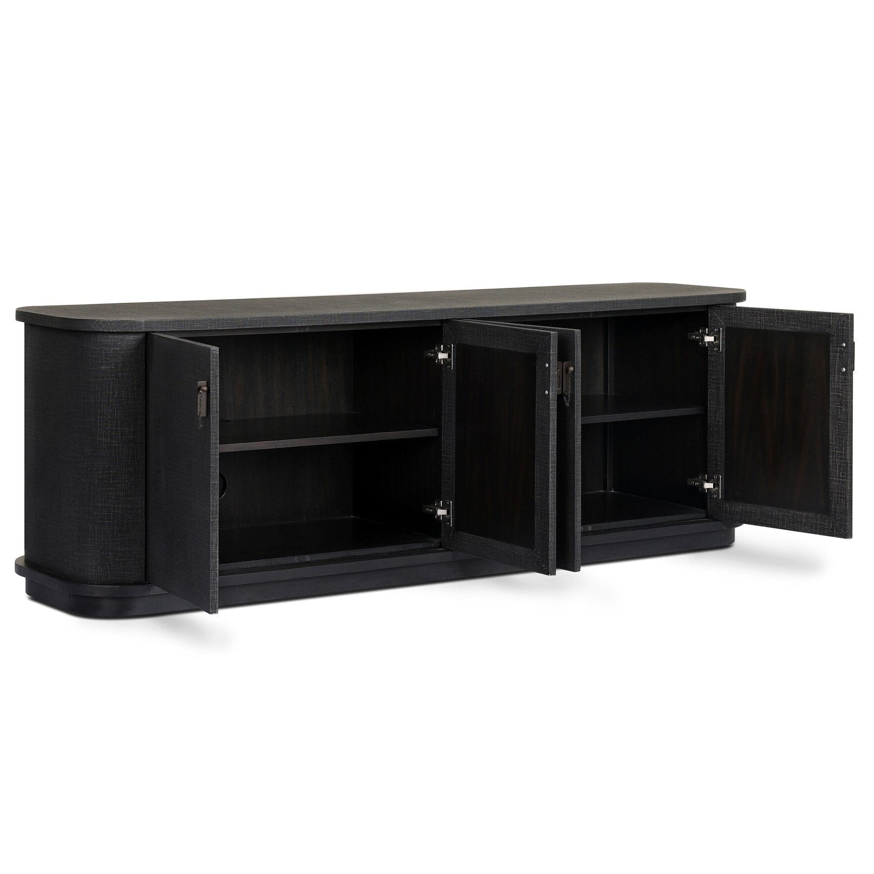 Four Hands Berlin Black Linen Media Console — Black Mahogany Veneer
