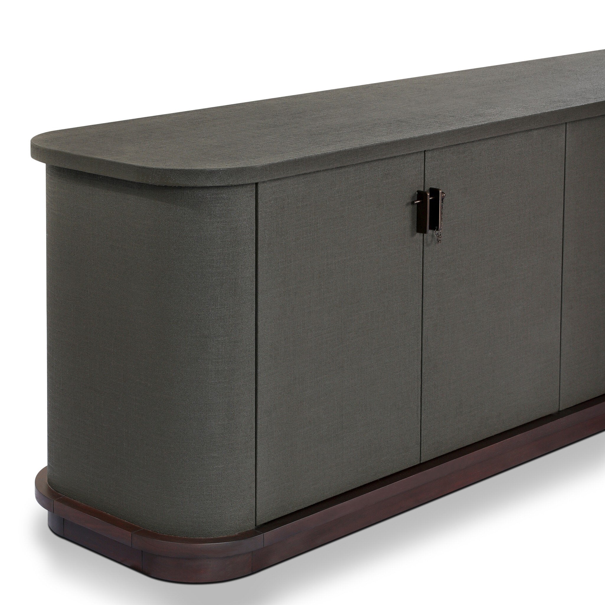 Four Hands Berlin Dark Green Lacquered Linen Media Console — Mahogany Veneer