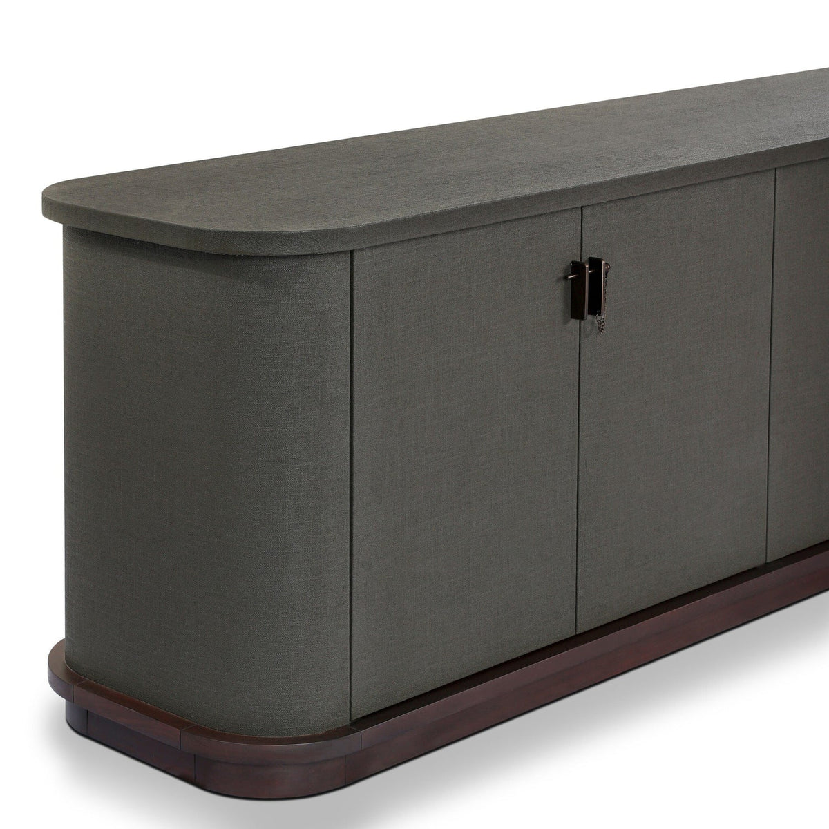 Four Hands Berlin Dark Green Lacquered Linen Media Console — Mahogany Veneer