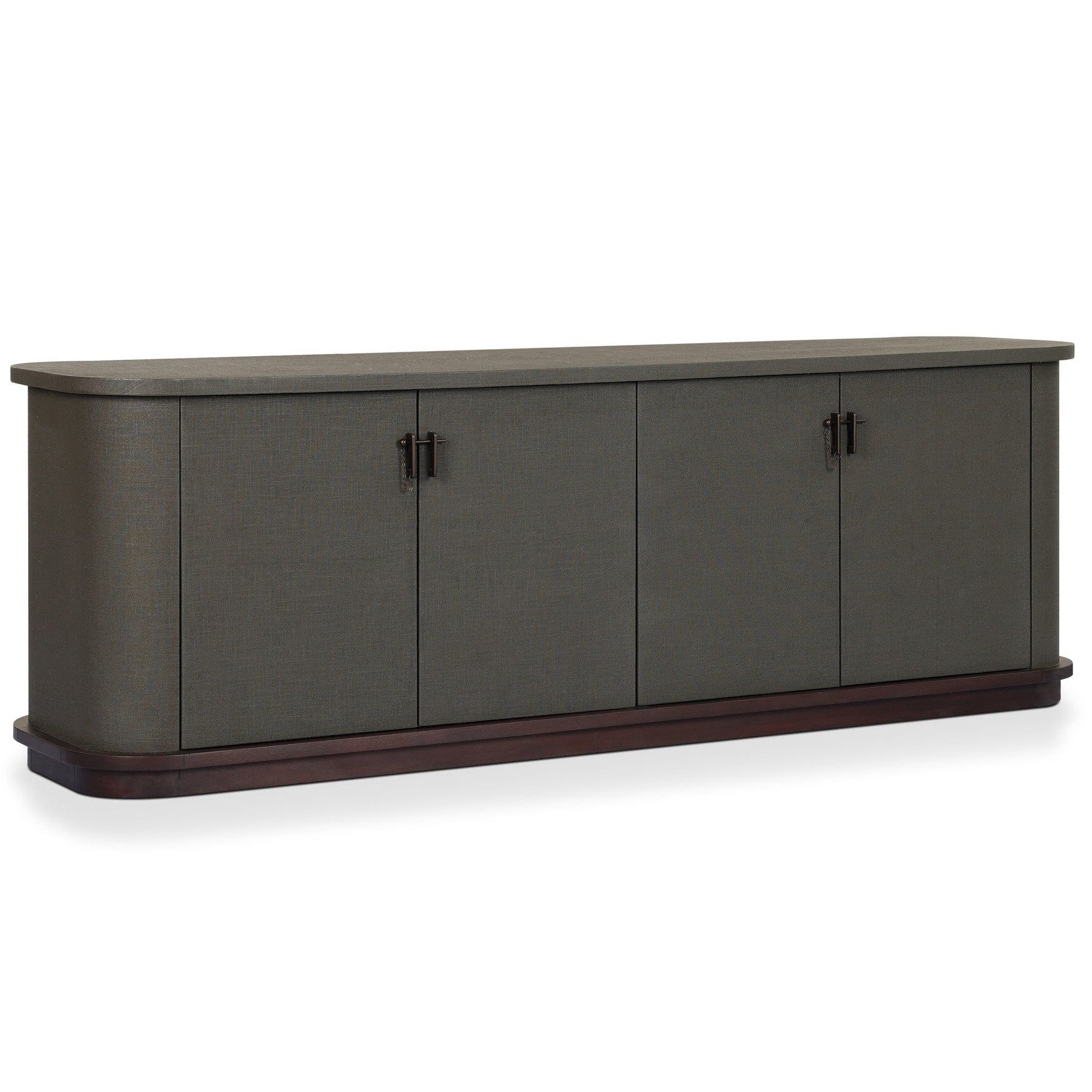 Four Hands Berlin Dark Green Lacquered Linen Media Console full product view