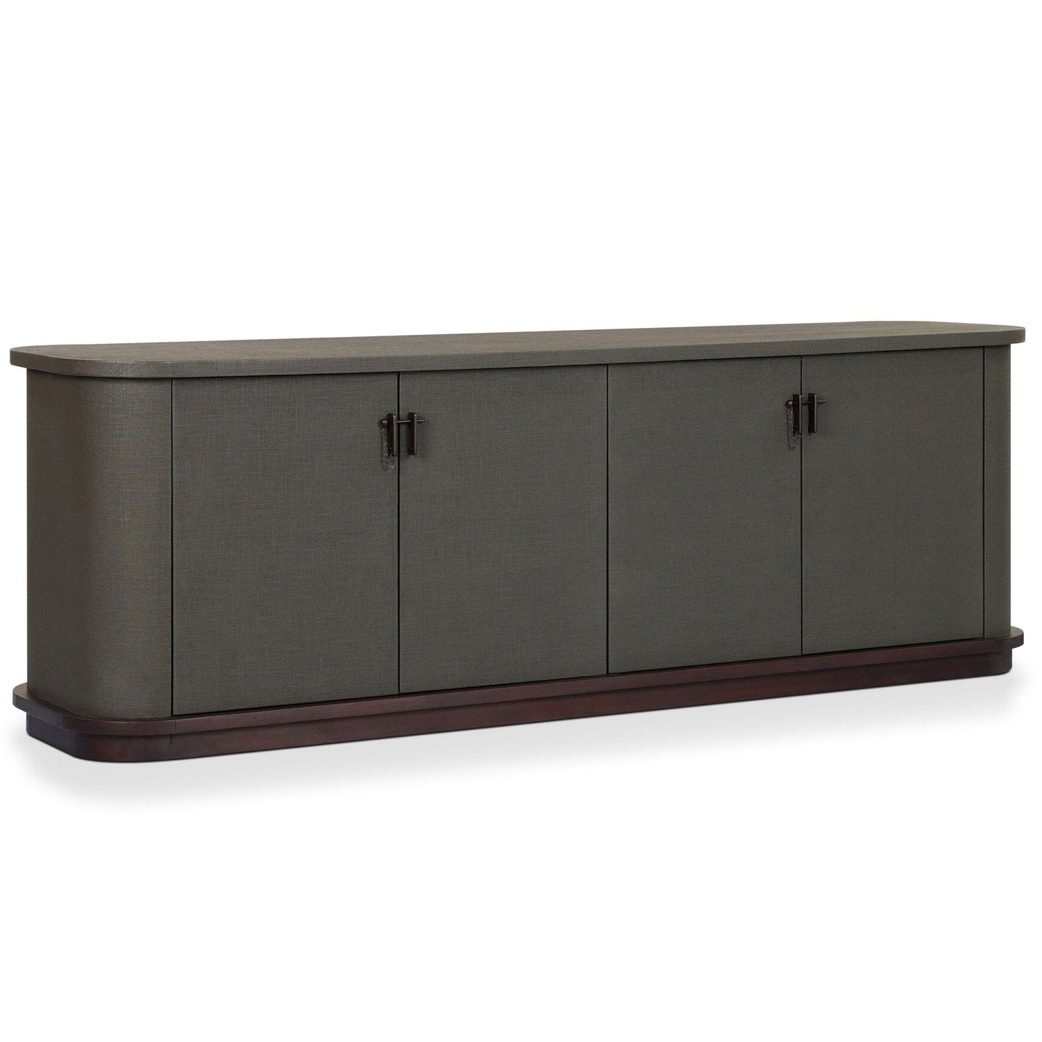 Four Hands Berlin Dark Green Lacquered Linen Media Console full product view