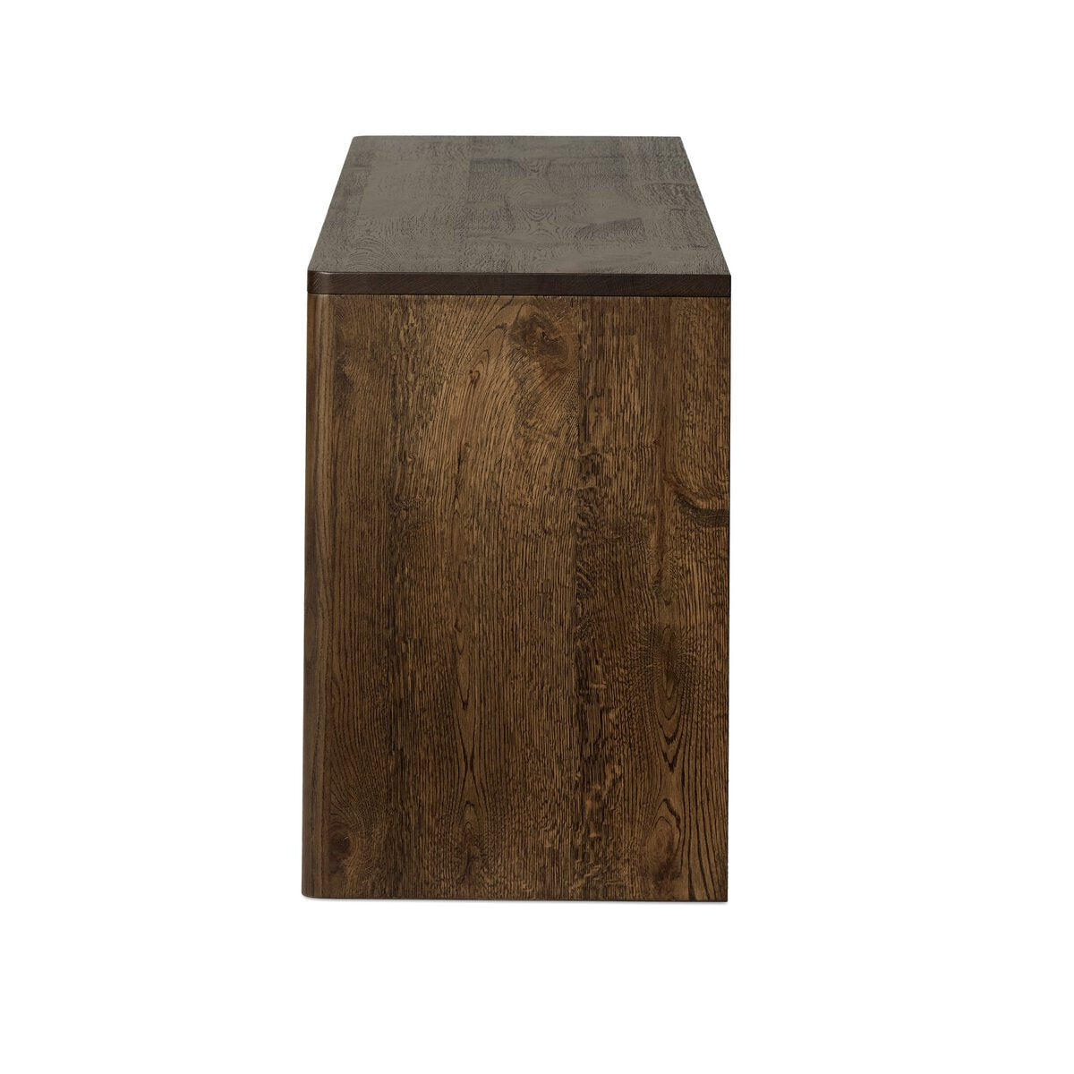 Four Hands Arthur Media Console in tobacco oak, side profile view