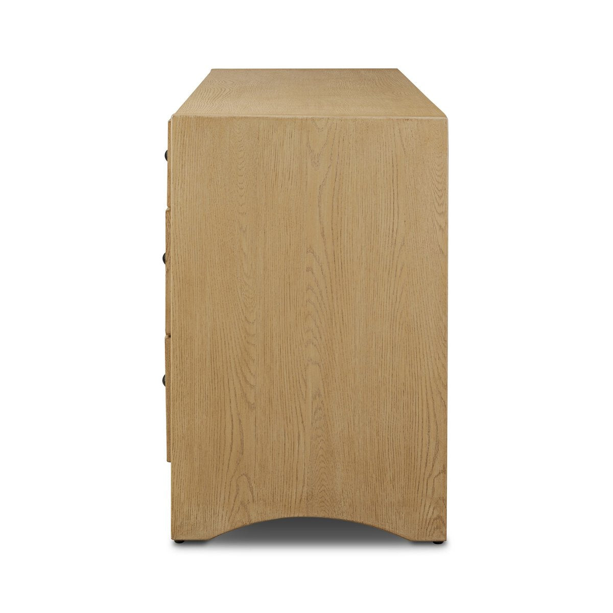 Four Hands Hazel 6 Drawer Dresser in light wash oak with reeded fronts, side profile view