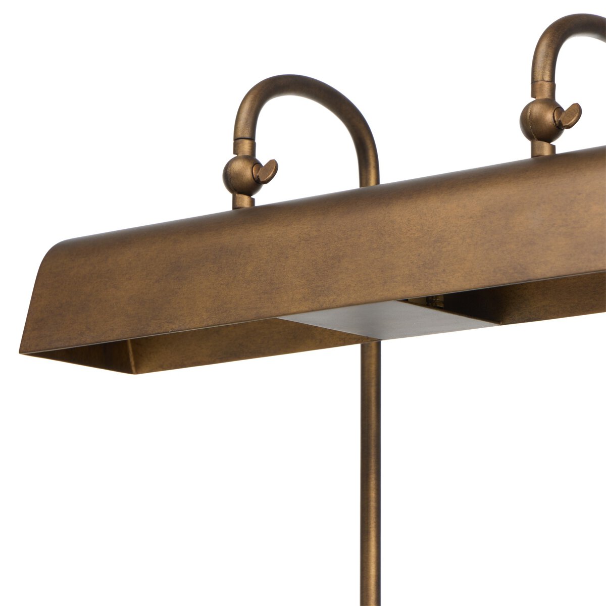 Four Hands Benno Table Lamp in burnished brass, close-up detail of shade and neck, view 1