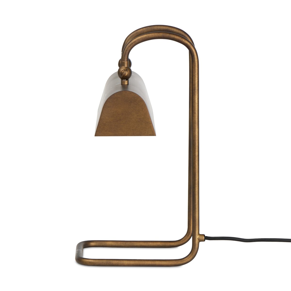 Four Hands Benno Table Lamp in burnished brass with swan neck task shade, side profile view