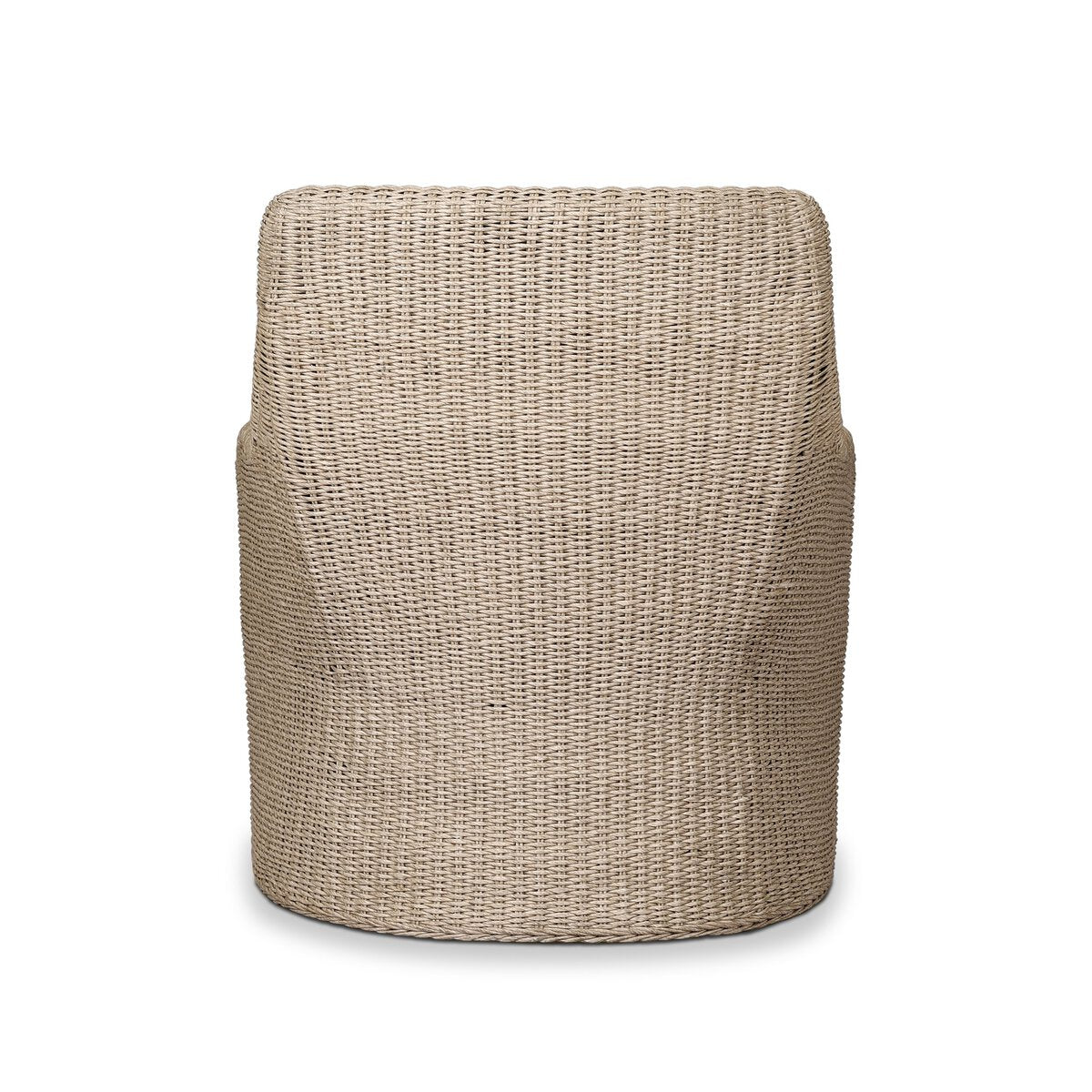 Four Hands Blaire Outdoor Chair in vintage white woven with salt cushion, back view