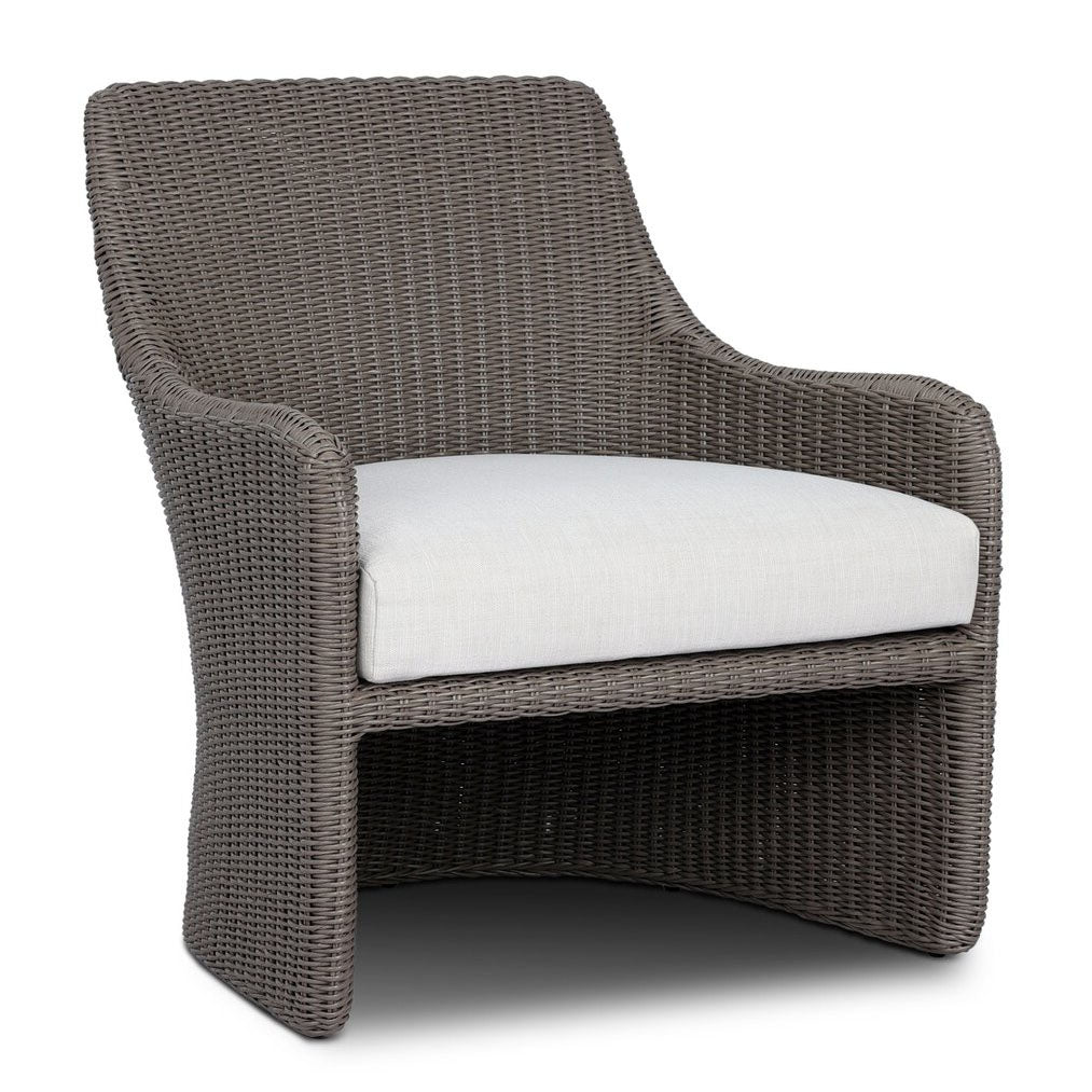 Four Hands Blaire Outdoor Chair in vintage taupe woven with cream cushion, primary product view