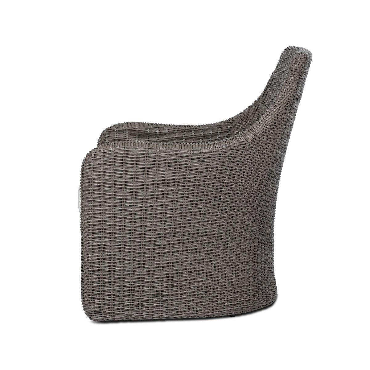 Four Hands Blaire Outdoor Chair in vintage taupe woven with cream cushion, side profile view