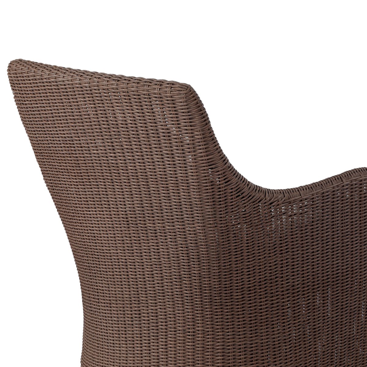 Four Hands Blaire Outdoor Chair in tanned woven with cream cushion, close-up detail, view 2