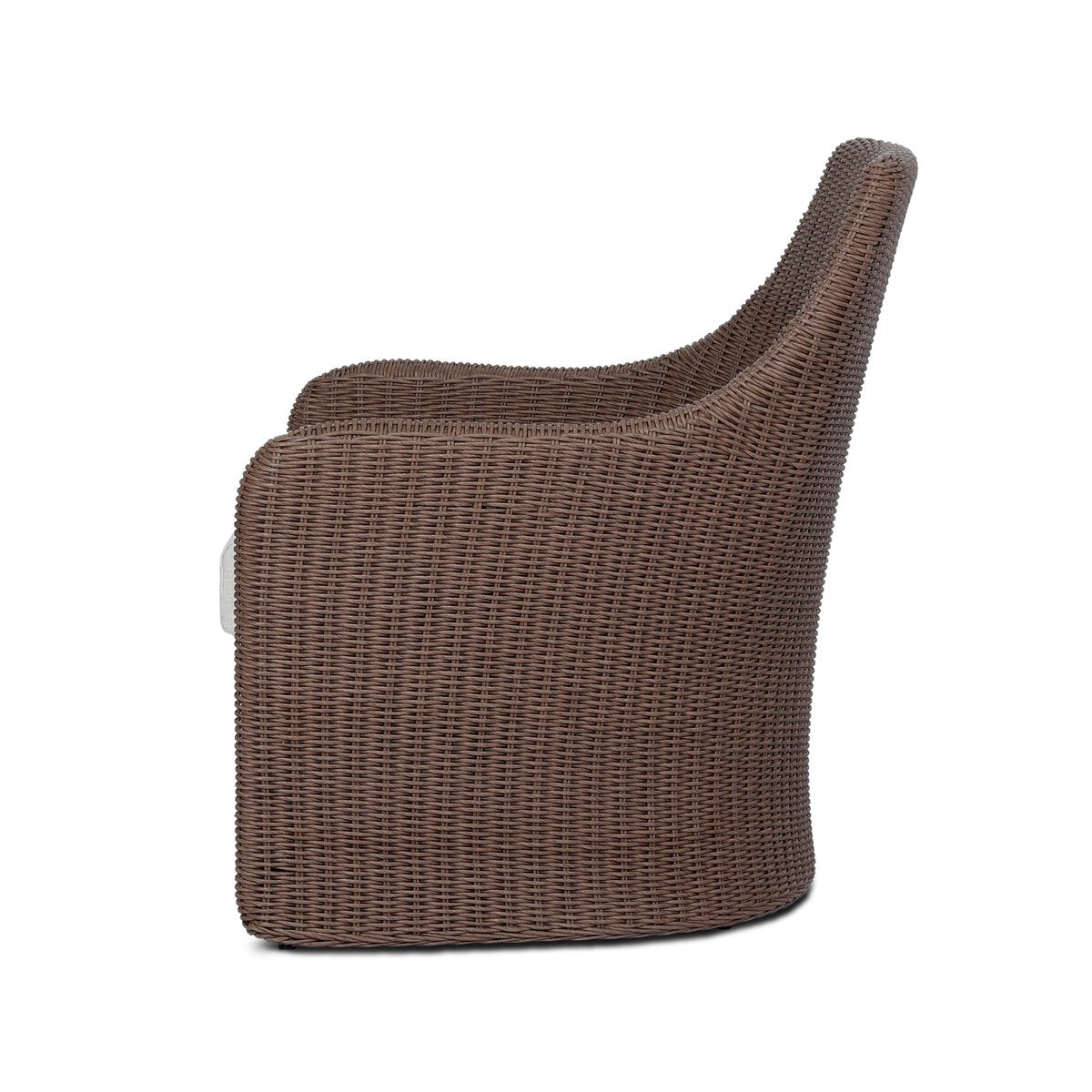 Four Hands Blaire Outdoor Chair in tanned woven with cream cushion, side profile view