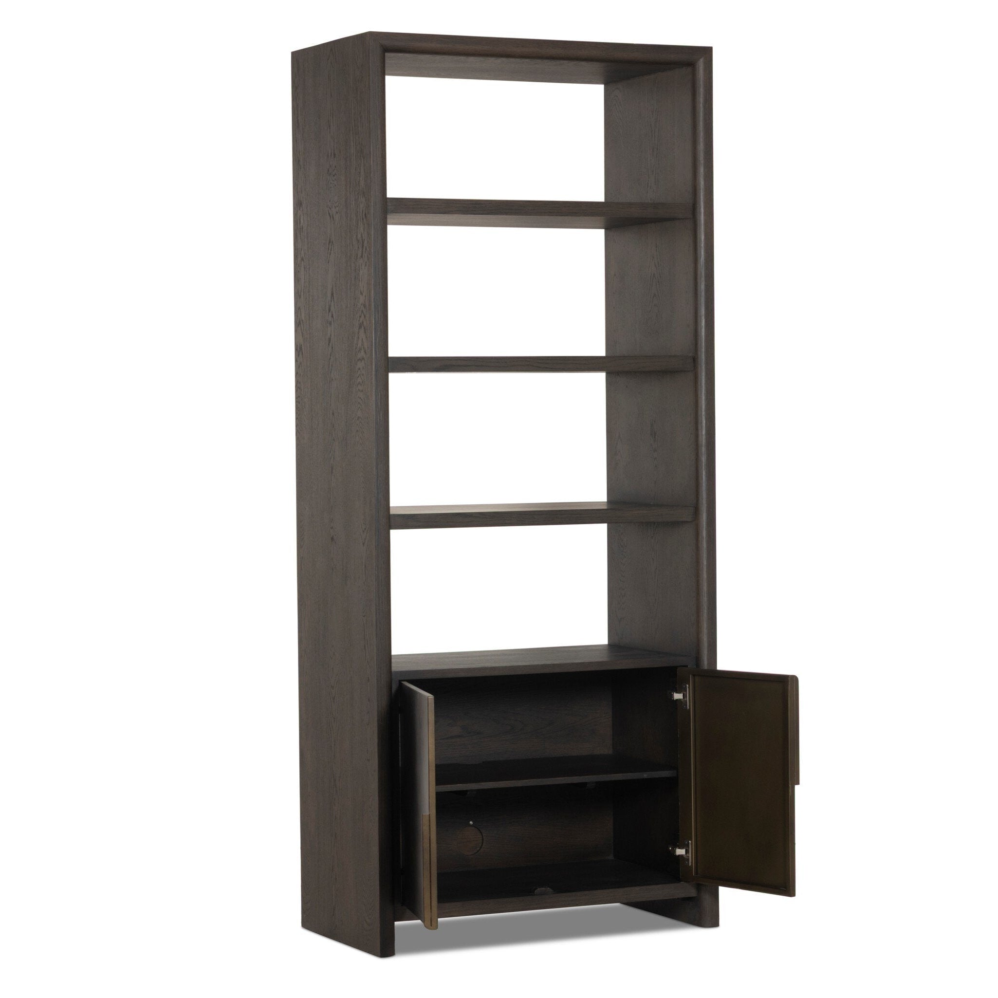 Four Hands Arlington Espresso Oak 2-Door Bookcase shown open