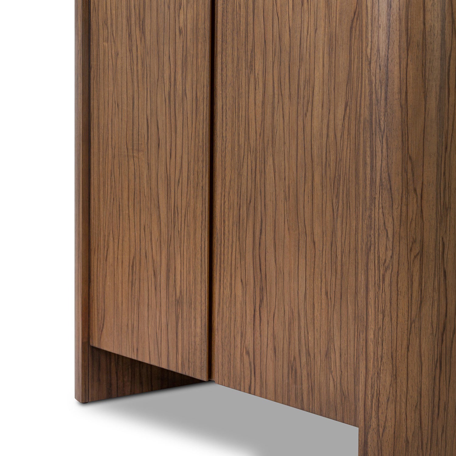 Four Hands Limba Bookcase in medium brown limba veneer, close-up detail of wood grain, view 5