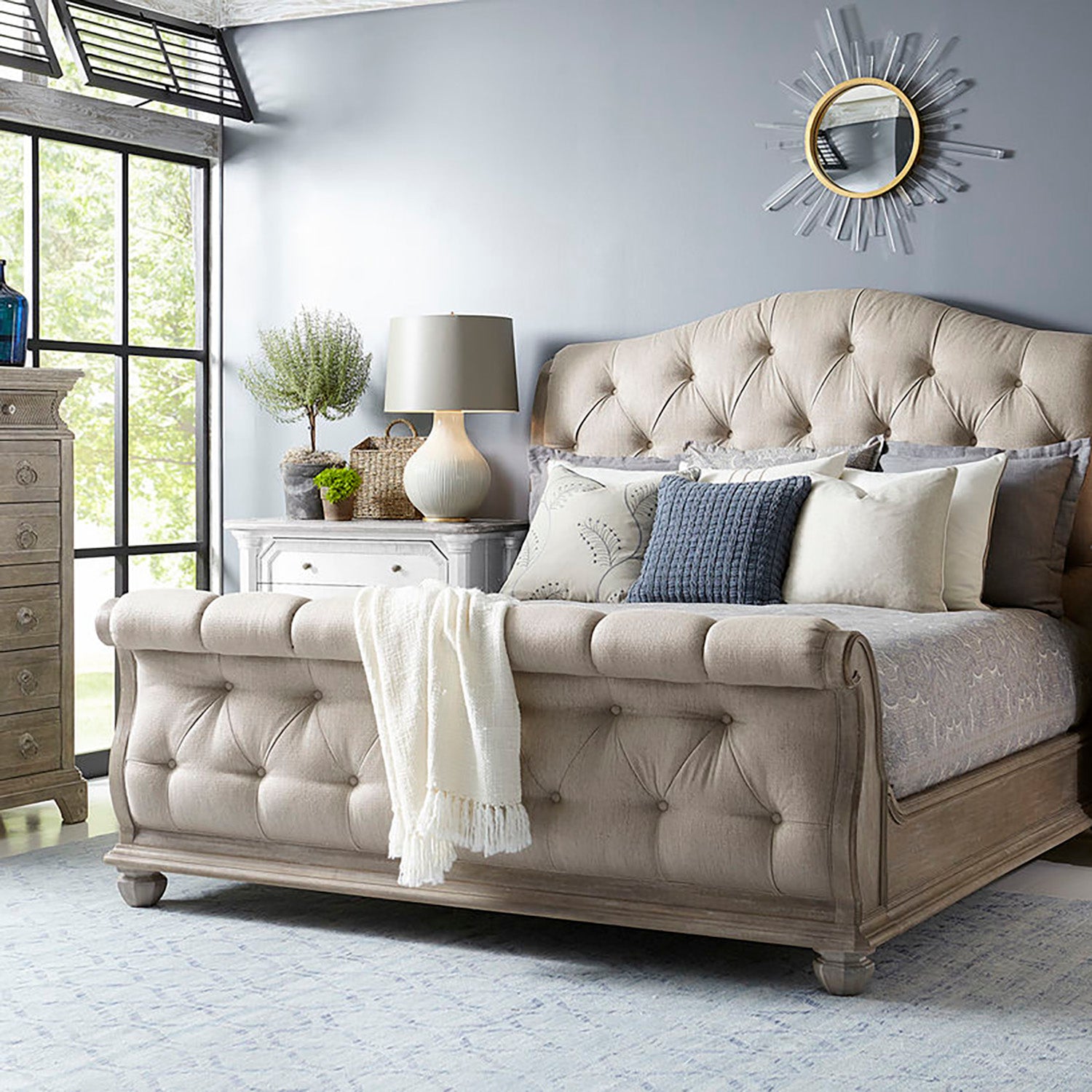 A.R.T. Furniture Shoals Upholstered Tufted Sleigh Bed