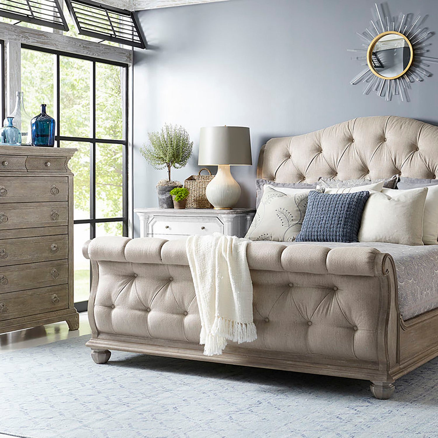 A.R.T. Furniture Shoals Upholstered Tufted Sleigh Bed
