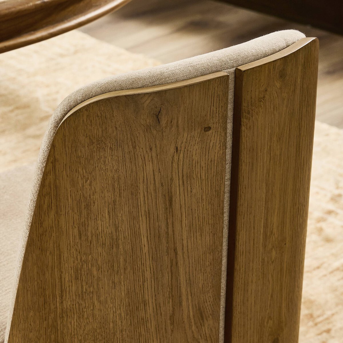 Four Hands Hemphill Dining Chair Set of 2 in Laughlin Natural with smoked oak back, close-up detail of fabric, view 1