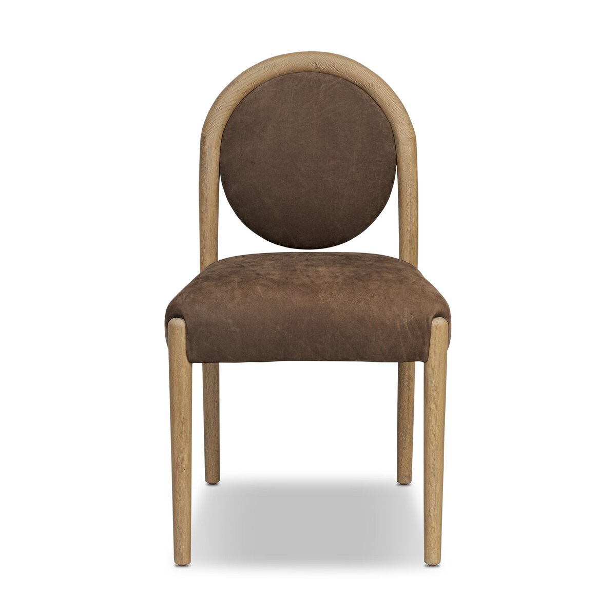 Four Hands Prentiss Dining Chair in nubuck cigar leather, front view