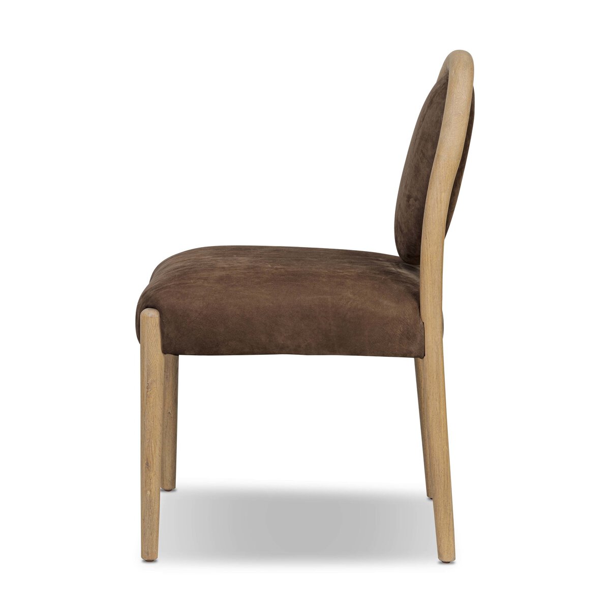 Four Hands Prentiss Dining Chair in nubuck cigar leather, side profile view