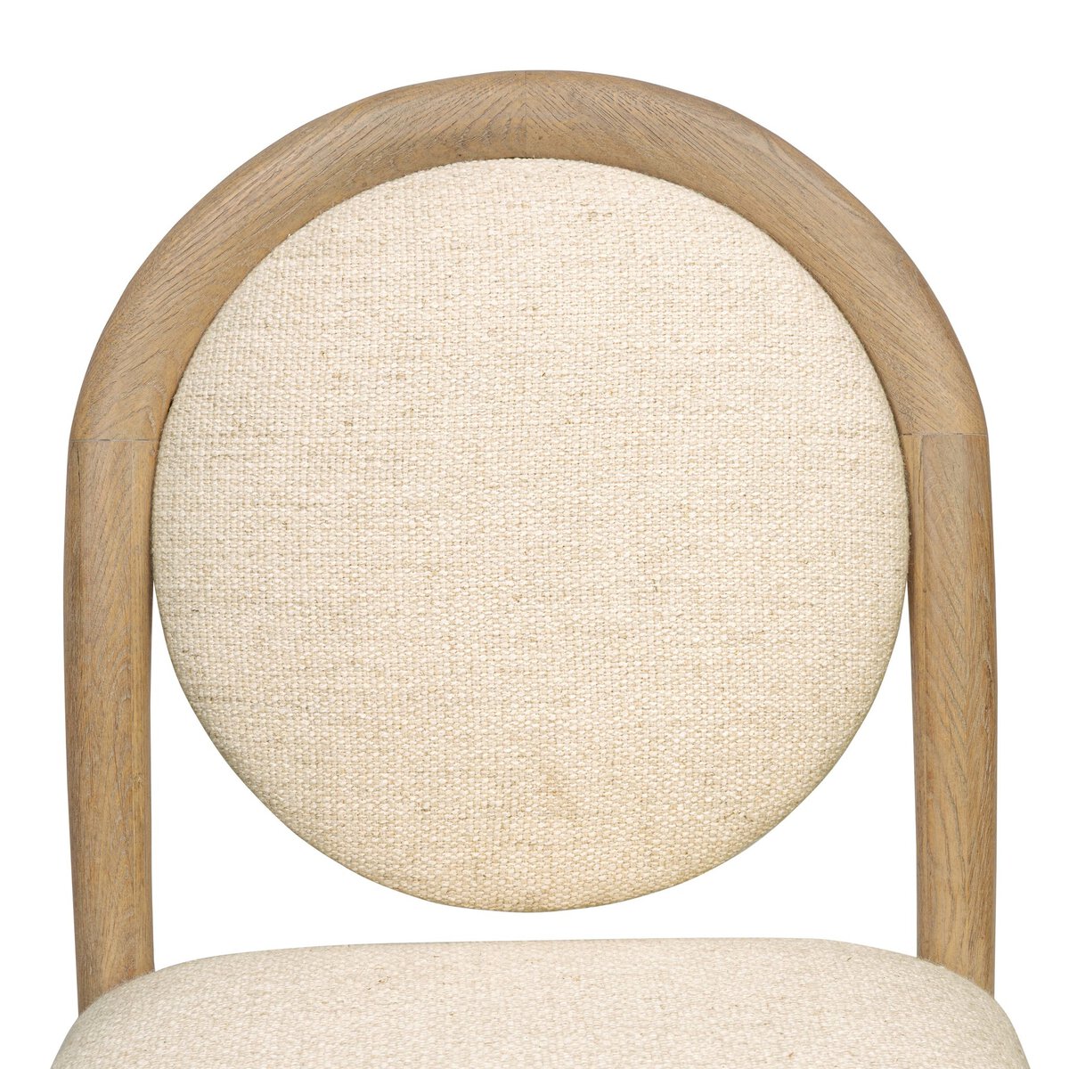 Four Hands Prentiss Thames Cream Dining Chair Set of 2 on drifted oak, close-up detail of fabric, view 3