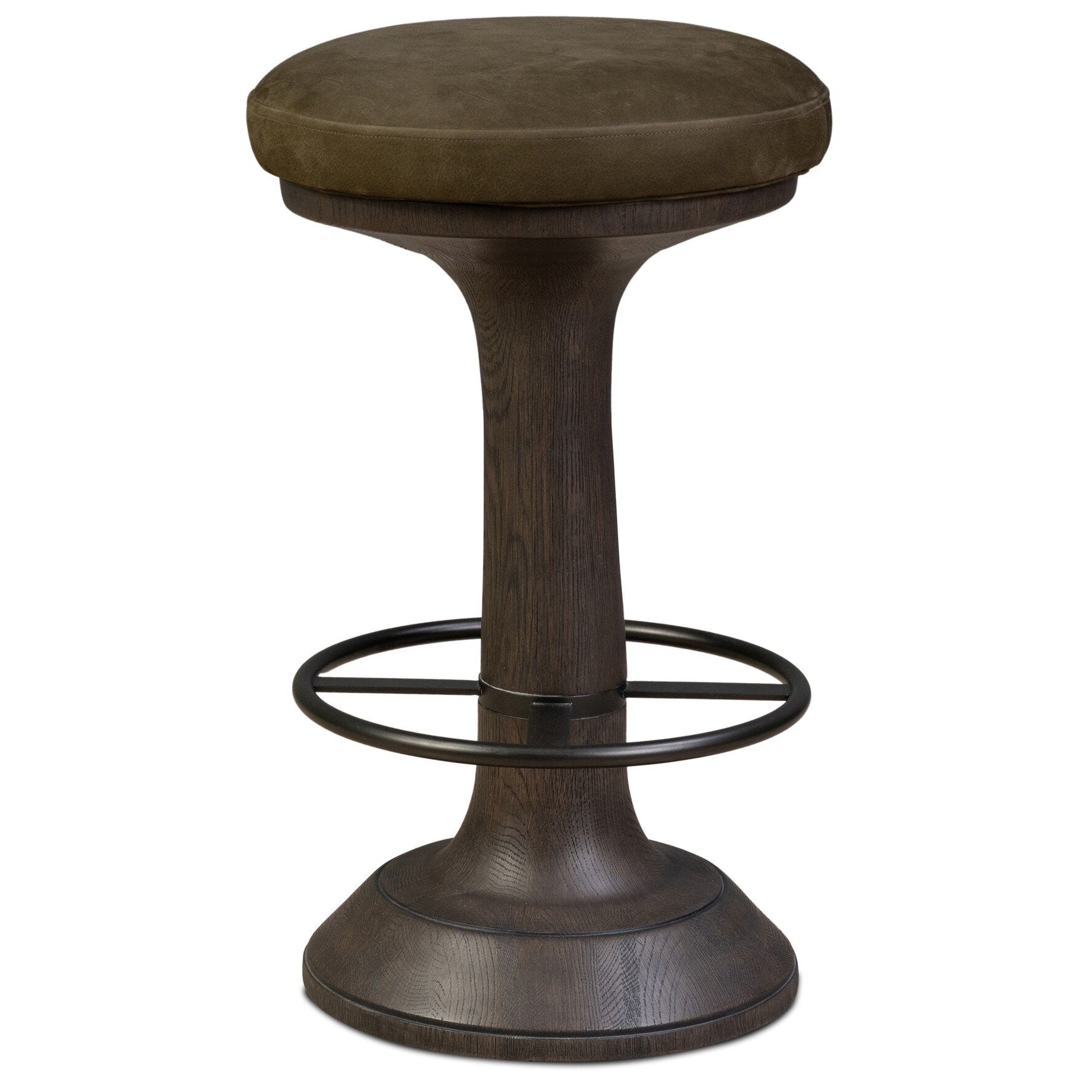 Four Hands Montclair Nubuck Olive Counter Stool full product view, finish and texture