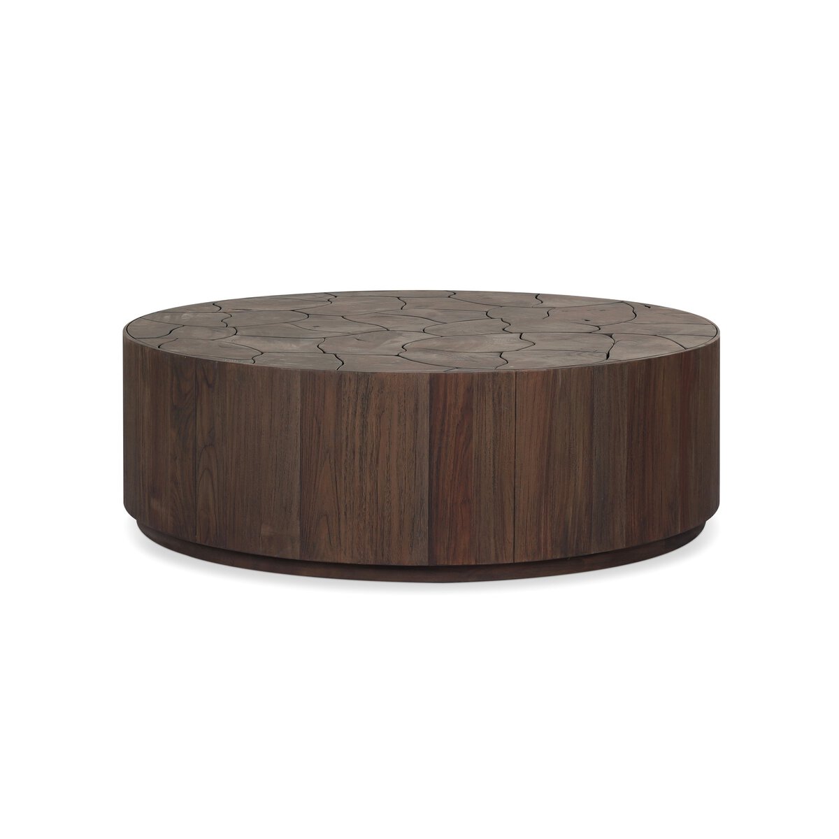 Four Hands Ridge Round Outdoor Coffee Table in teak root mosaic, primary product view
