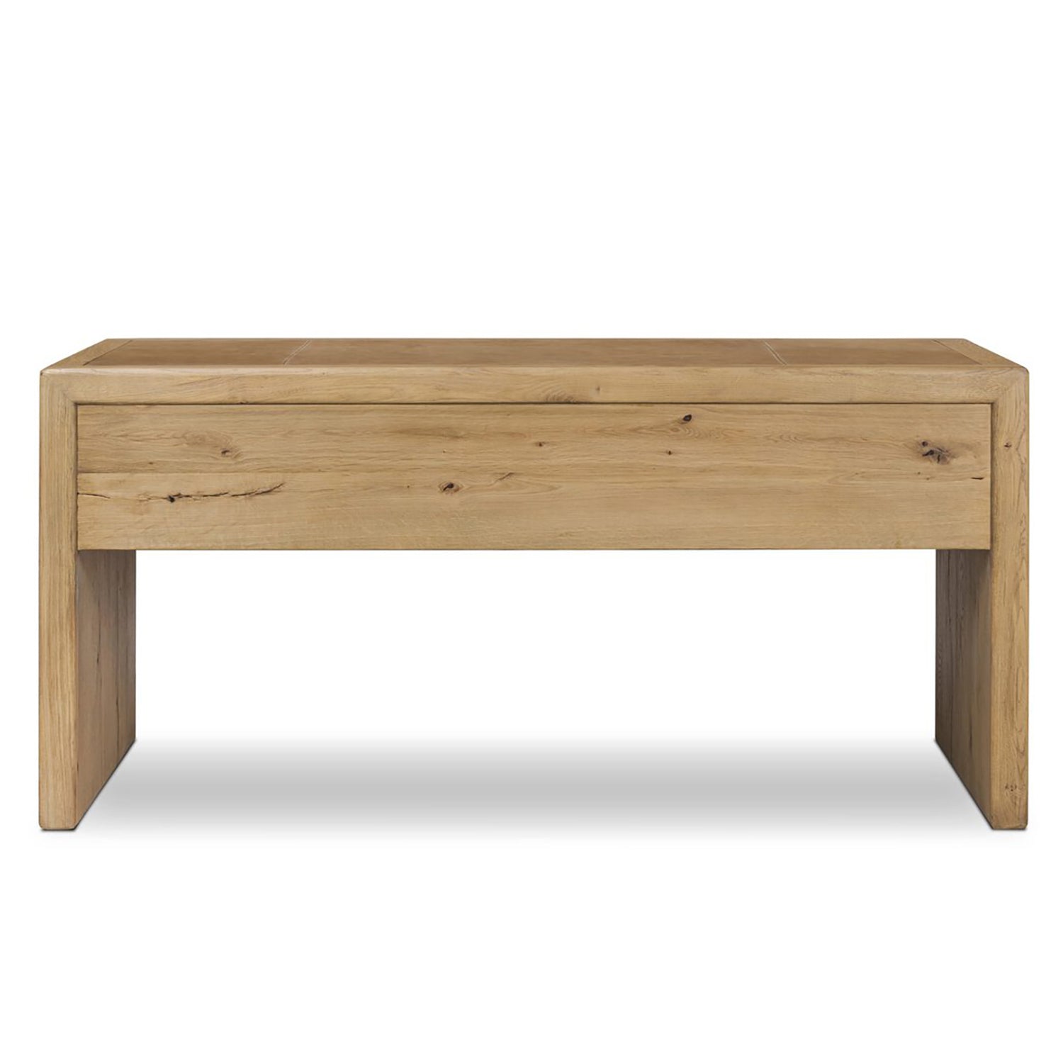 Four Hands Nico Desk in natural oak with leather inlay top, back view
