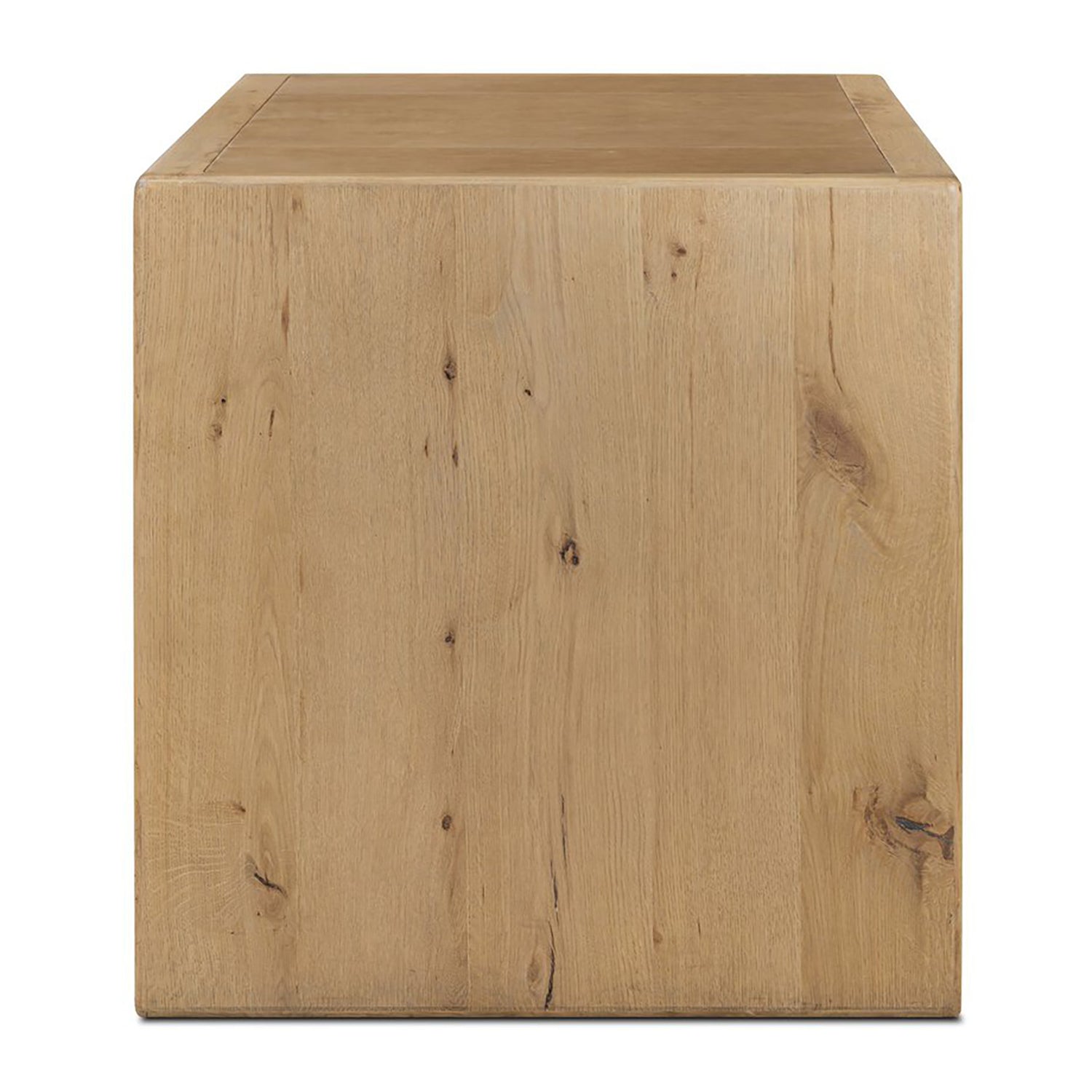 Four Hands Nico Desk in natural oak with leather inlay top, side profile view