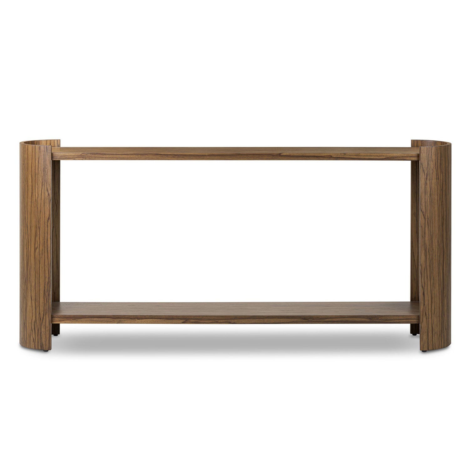 Four Hands Damari Console Table in medium brown limba, front view