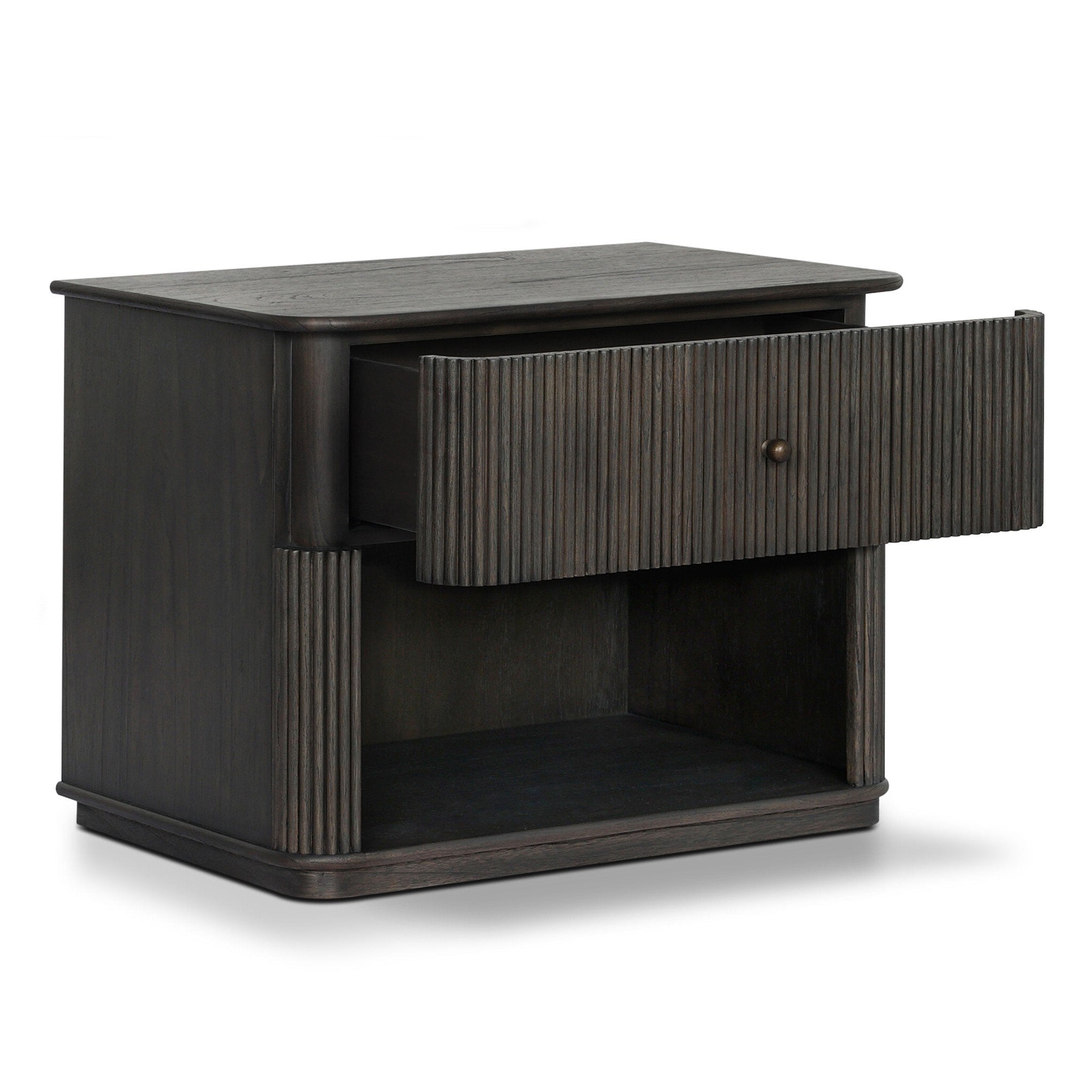 Four Hands Ona Smoked Black Mindi Nightstand - shown open