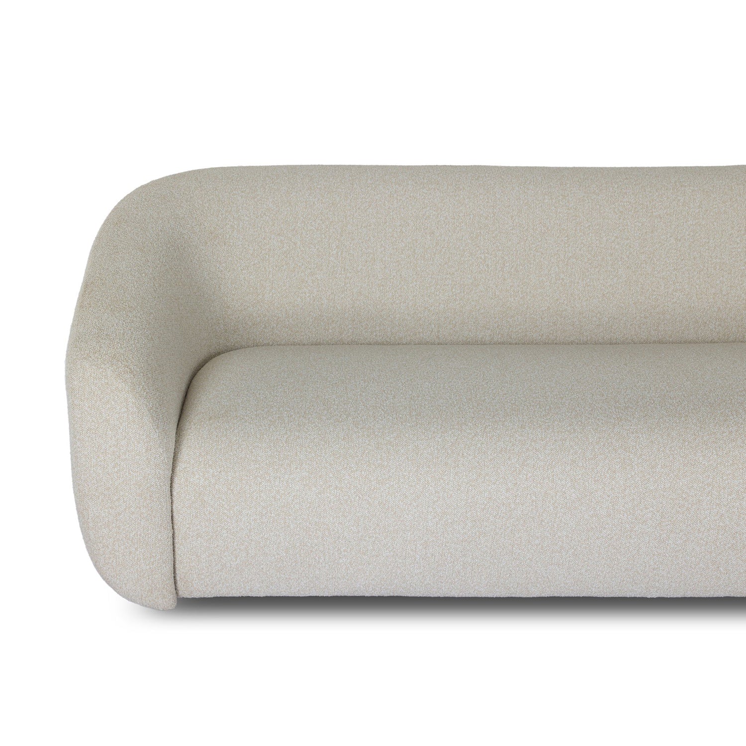 Four Hands Channing Outdoor 100in Sofa in Jasper Natural outdoor boucle, close-up detail of boucle upholstery, view 1
