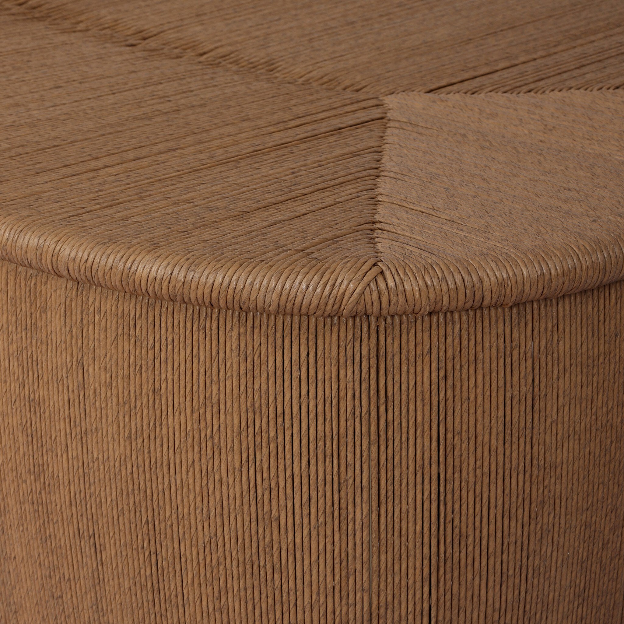 Four Hands Taum Outdoor Coffee Table in textured sand vertical-weave, close-up detail of cord weave, view 6