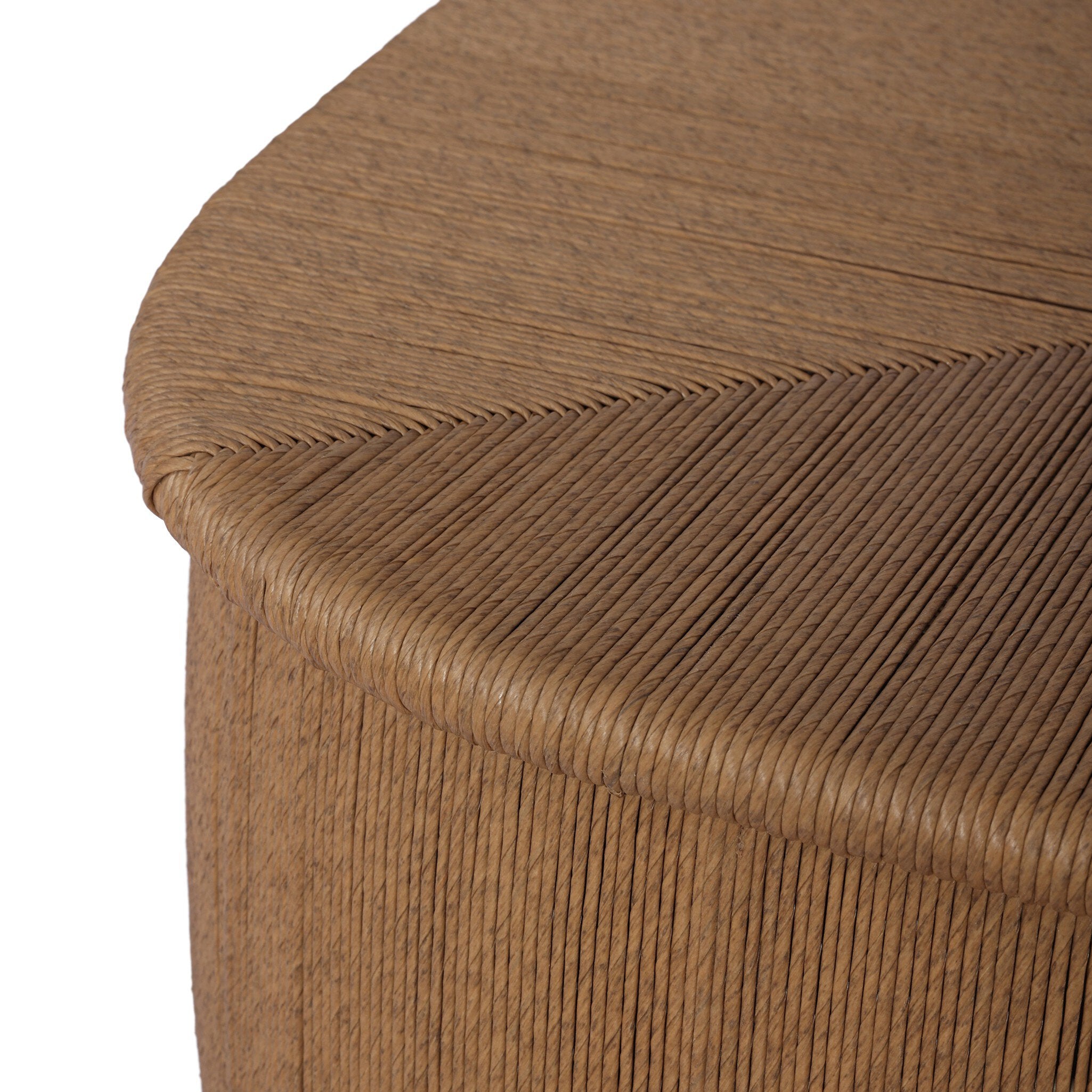 Four Hands Taum Outdoor Coffee Table in textured sand vertical-weave, close-up detail of cord weave, view 5