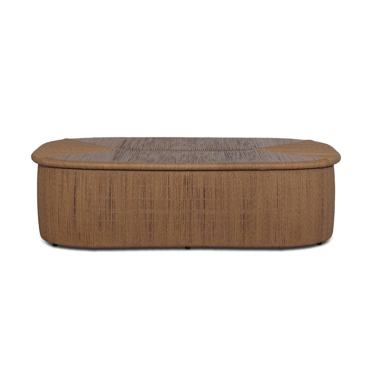 Four Hands Taum Outdoor Coffee Table in textured sand vertical-weave, front view
