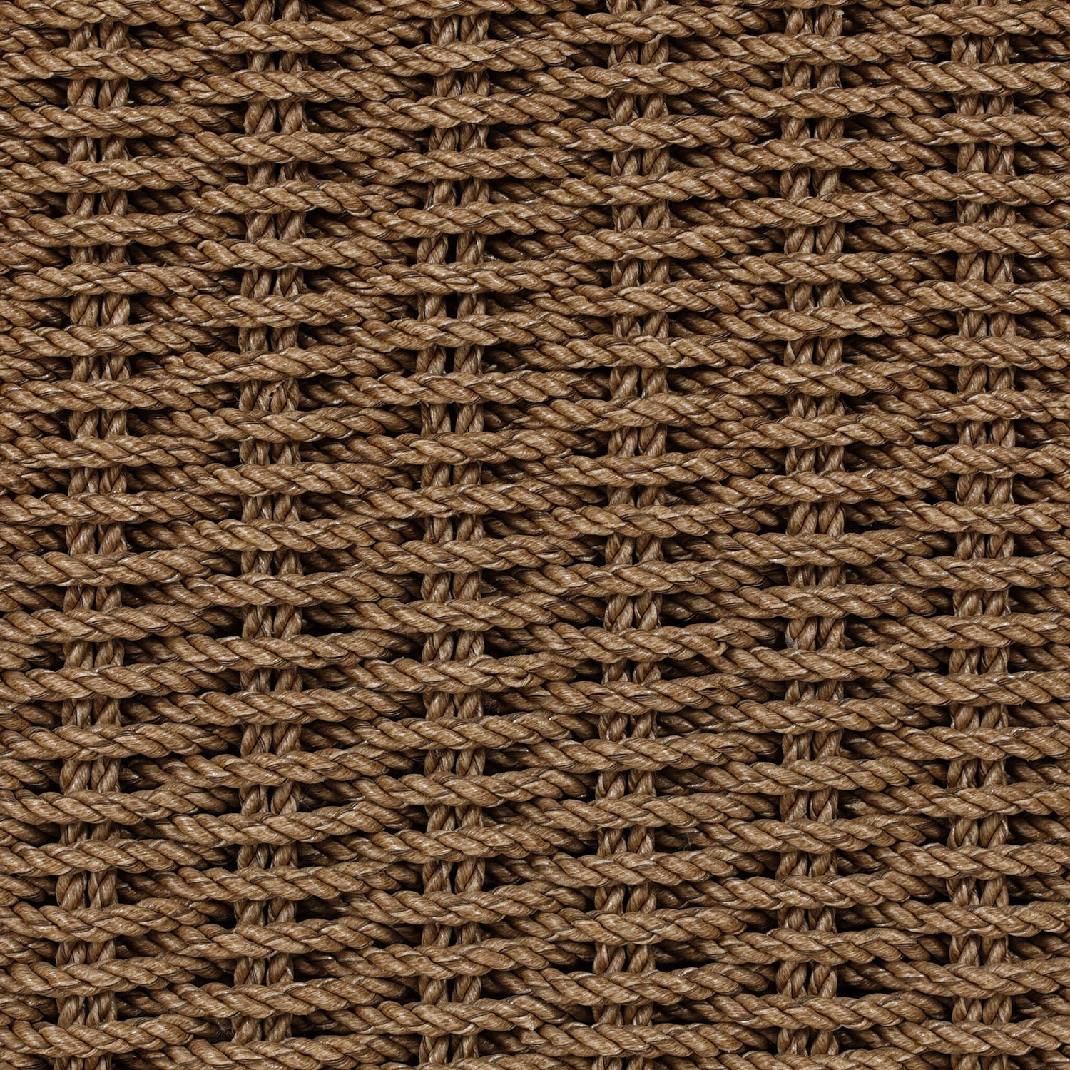 Four Hands Marina Outdoor Sofa in twisted umber faux rattan with Alessi Linen cushions, close-up detail of linen cushion