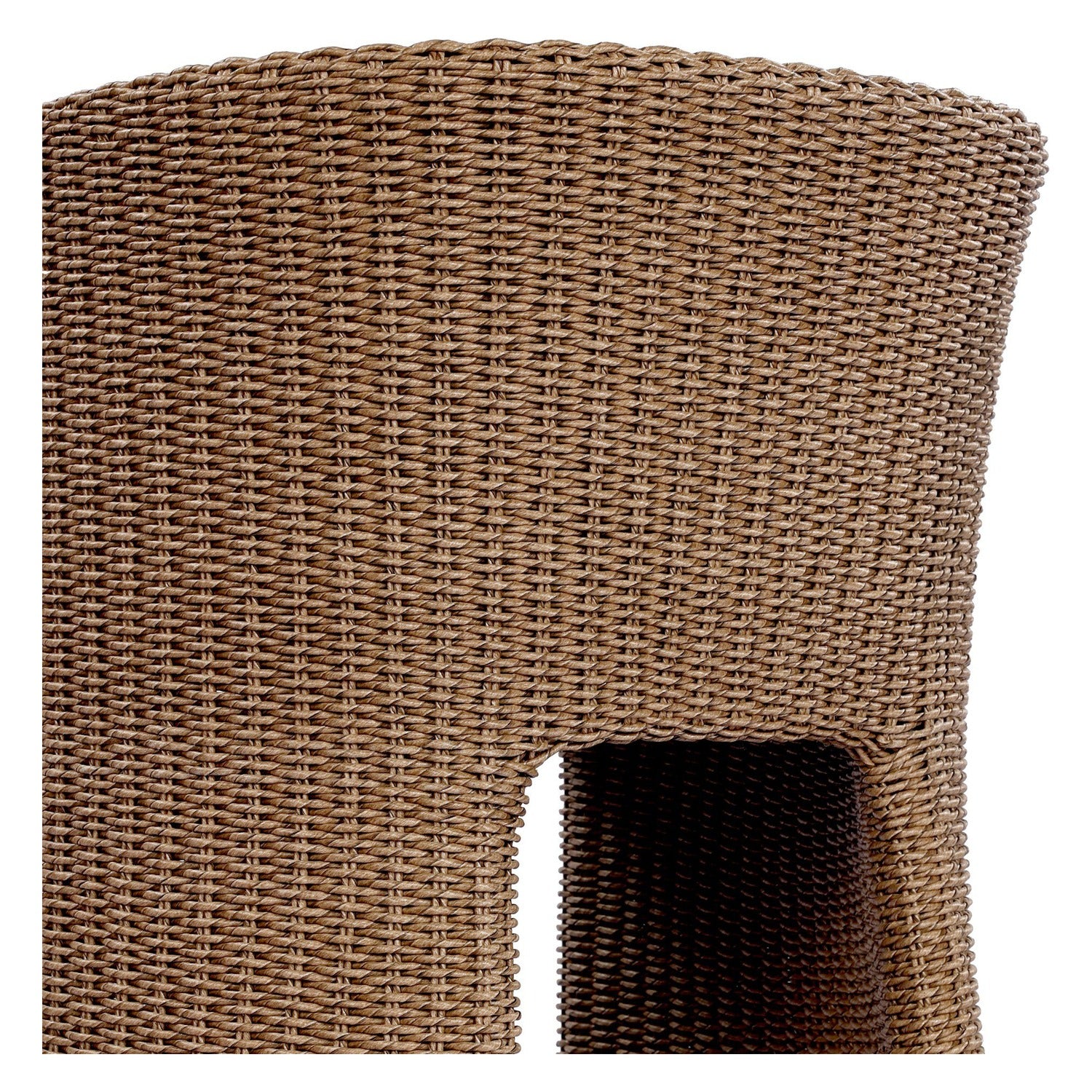 Four Hands Thora Vada Cream Outdoor Dining Chair in faux dark hyacinth with boucle cushion, close-up detail of boucle cushion, view 2