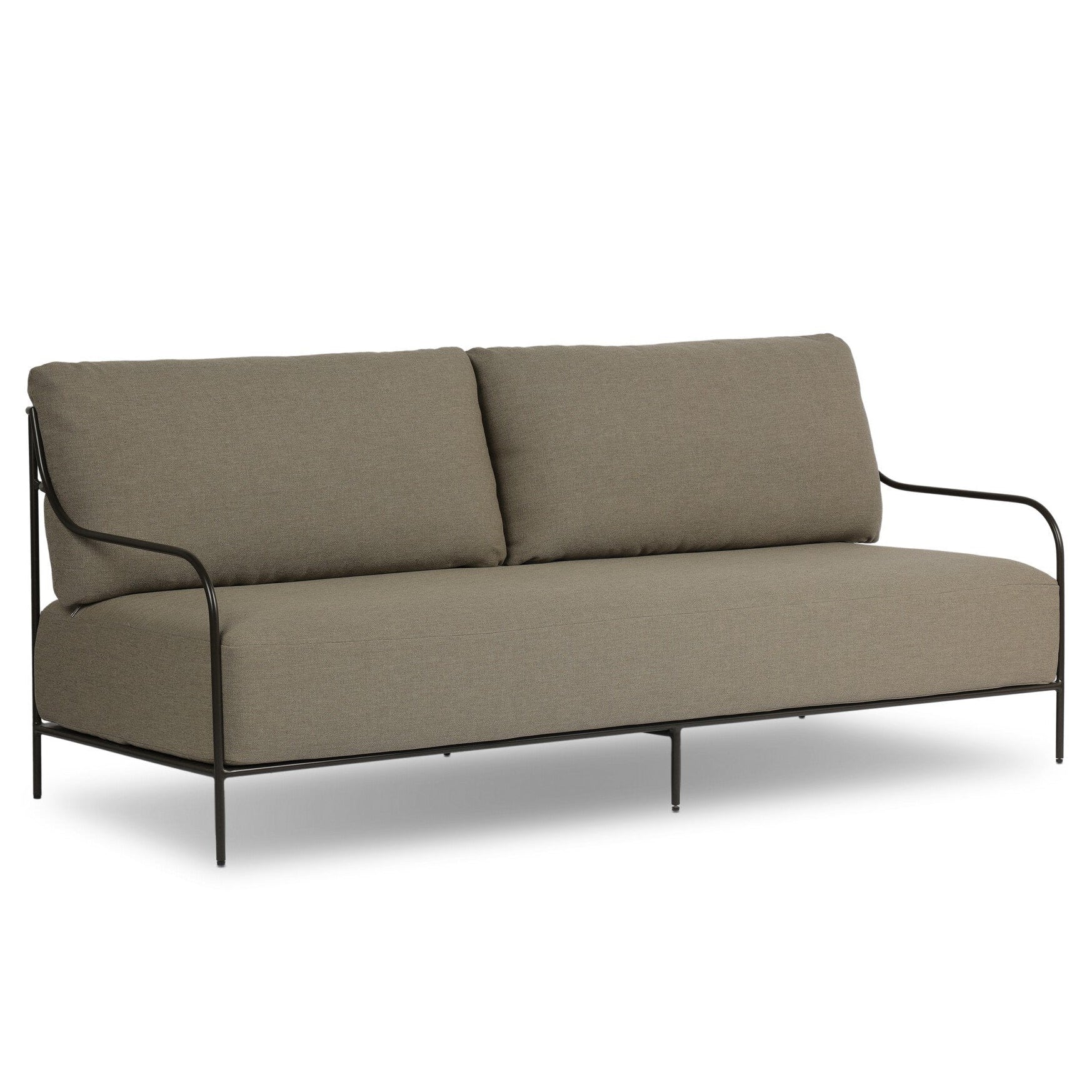 Four Hands Segovia Alessi Fawn Outdoor Sofa styled view