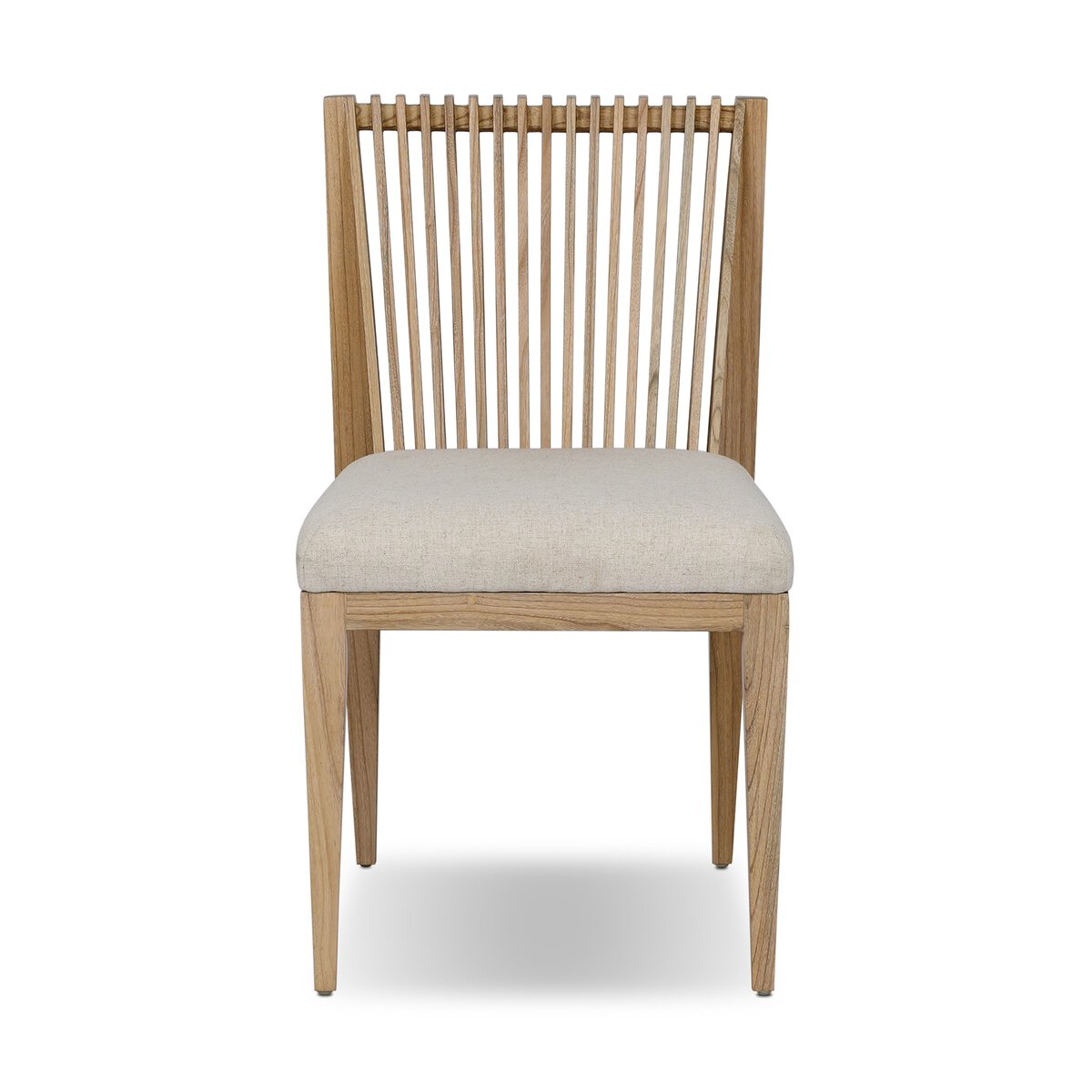Four Hands Cavallo Dining Chair Set of 2 in sand linen with slatted sungkai back, front view