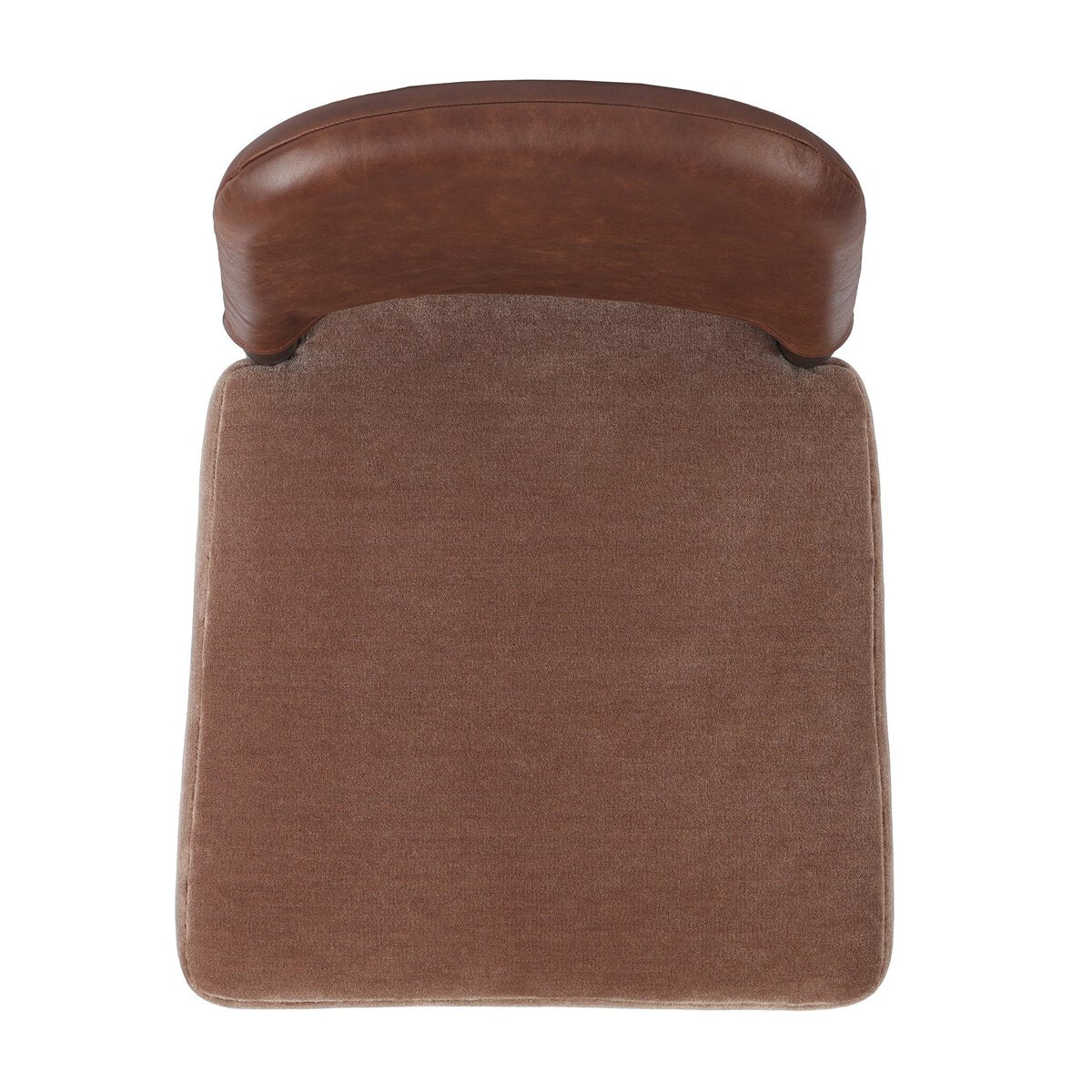 Four Hands Ryver Monte Mushroom Dining Chair Set of 2 with mahogany leather back on burnt ash, top-down seat view