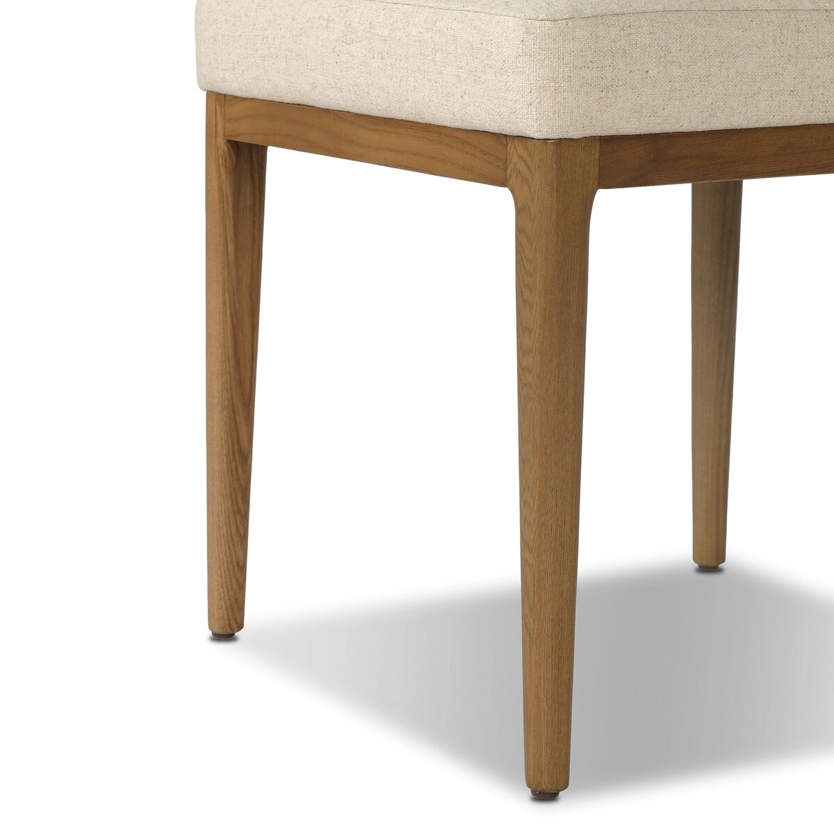 Four Hands Ryver Antwerp Natural Dining Chair Set of 2 with leather back on toasted ash, close-up detail of leather back, view 3