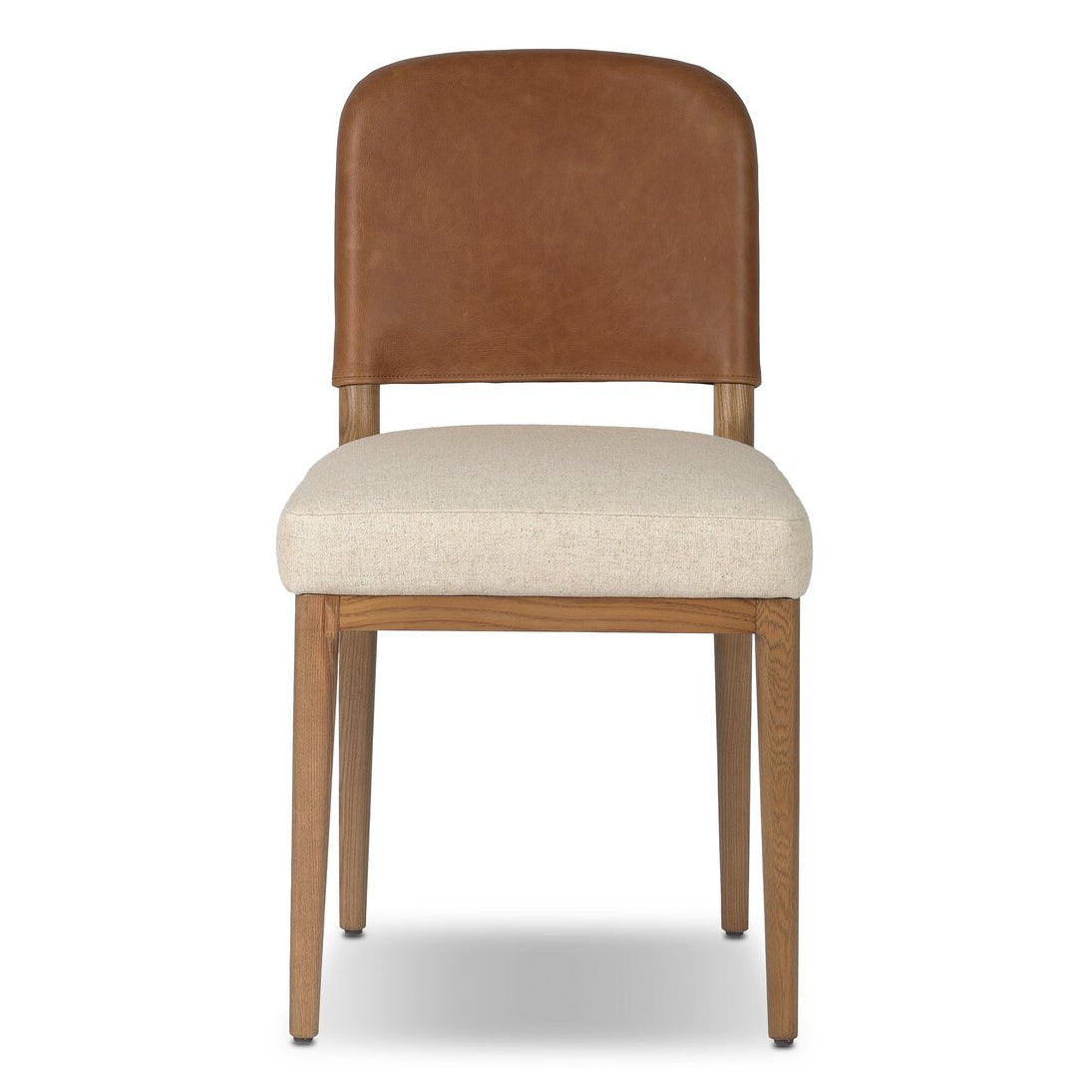 Four Hands Ryver Antwerp Natural Dining Chair Set of 2 with leather back on toasted ash, front view