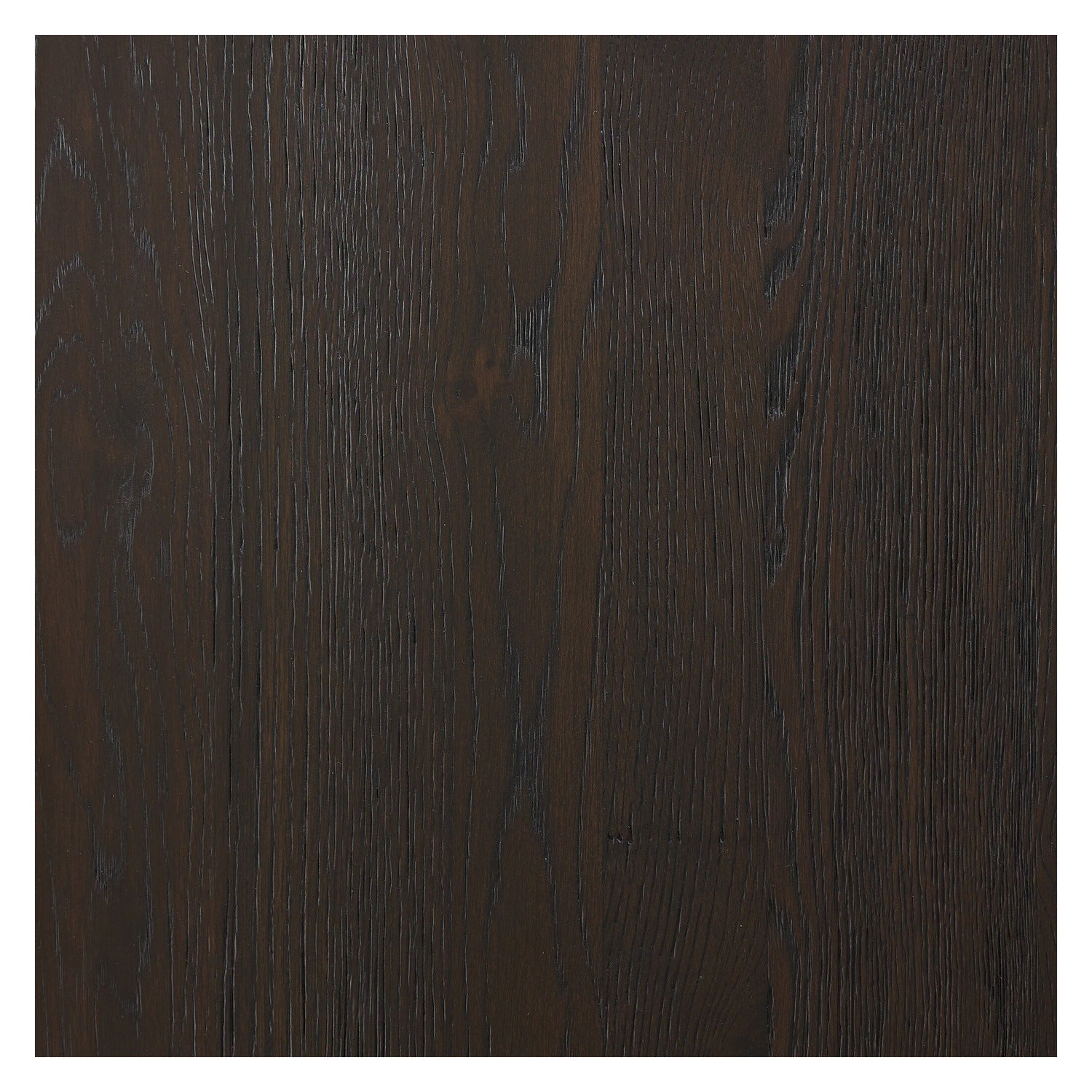 Four Hands Zaki Smoked Black Sideboard with waterfall framing on floating oak base, close-up detail of pedestal base