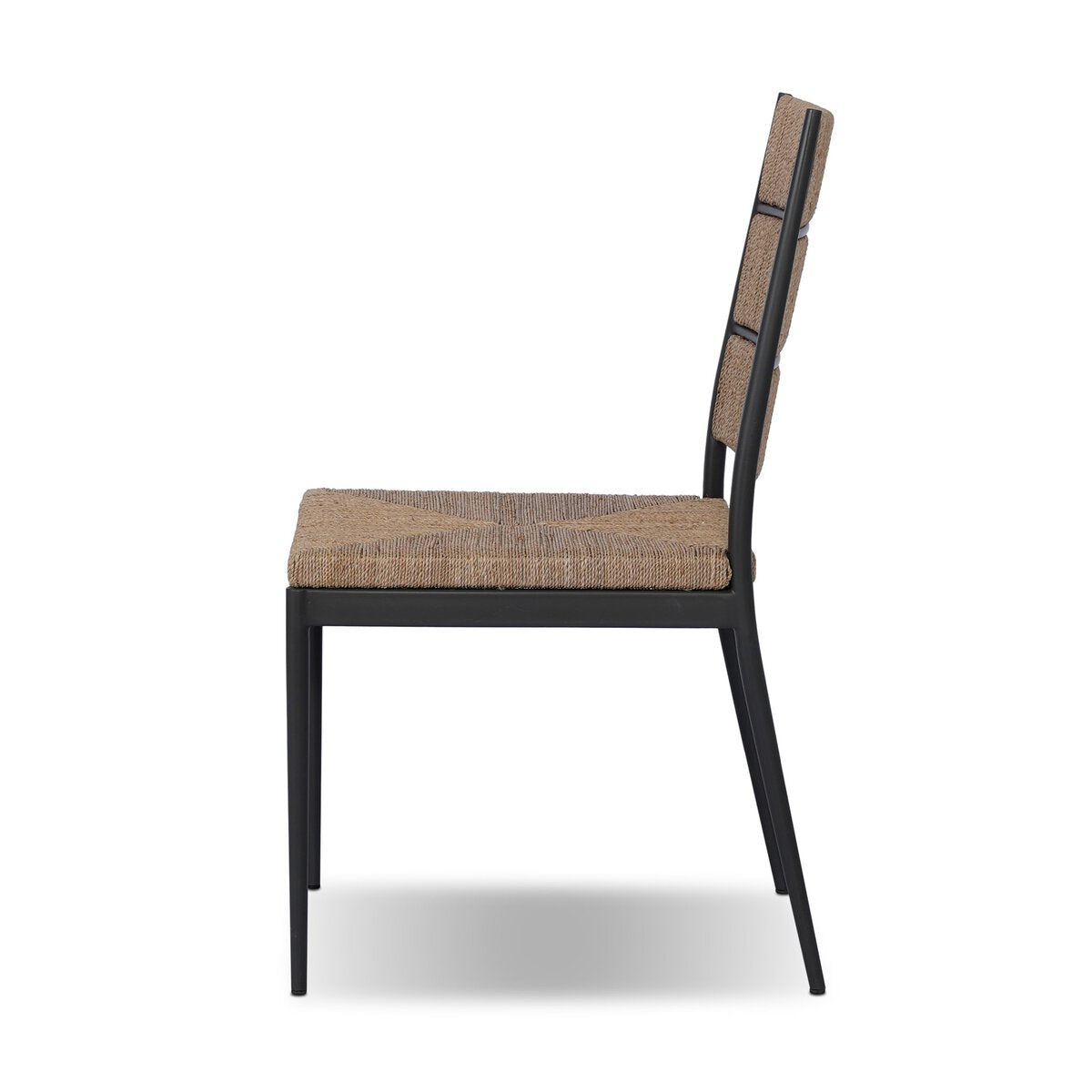 Four Hands Beryl Dining Chair Set of 2 in natural agel on gunmetal steel, side profile view