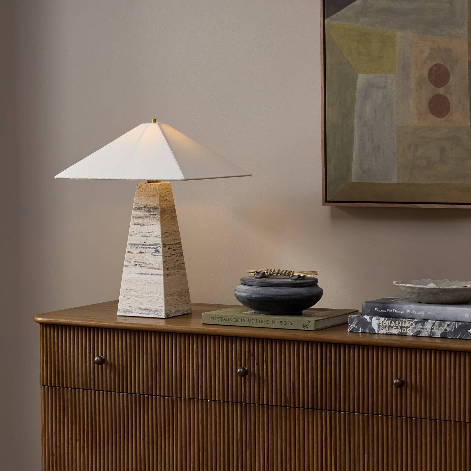 Four Hands Andros White Travertine Table Lamp