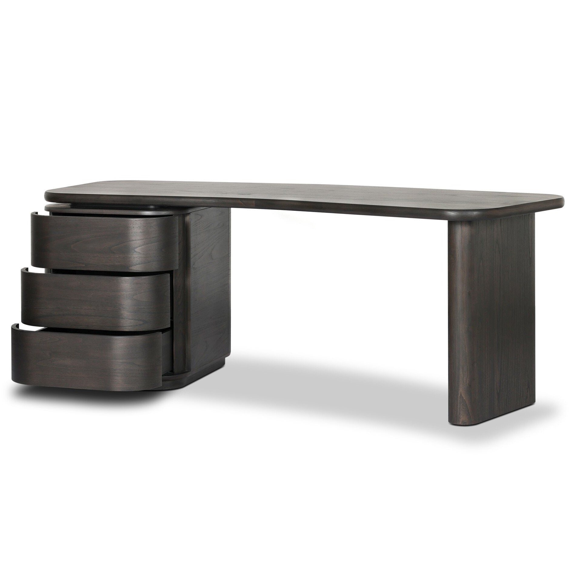 Four Hands Hawthorne Smoked Black Sungkai Desk shown with doors open