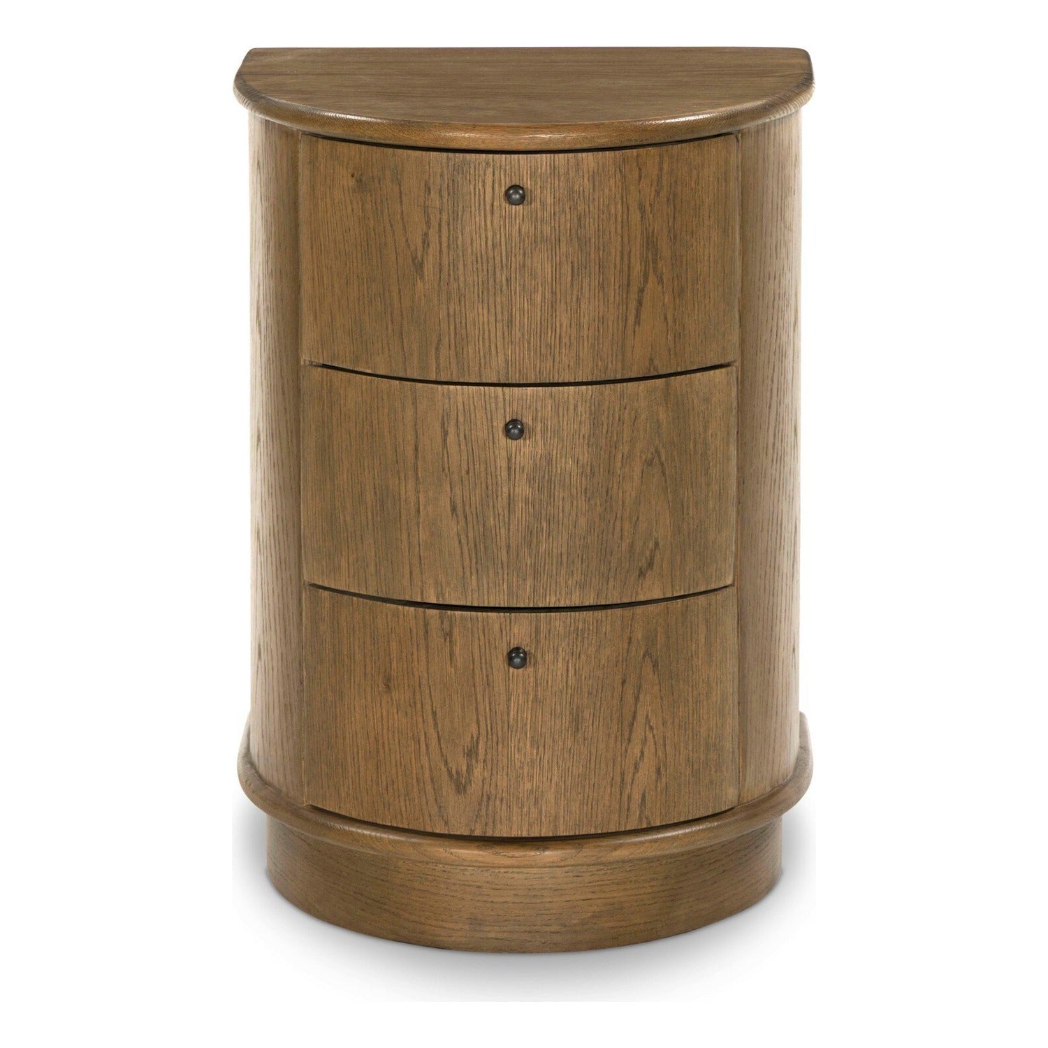 Four Hands Zoe Warm Natural Oak Nightstand Set of 2, Art Deco demilune on pedestal, front view