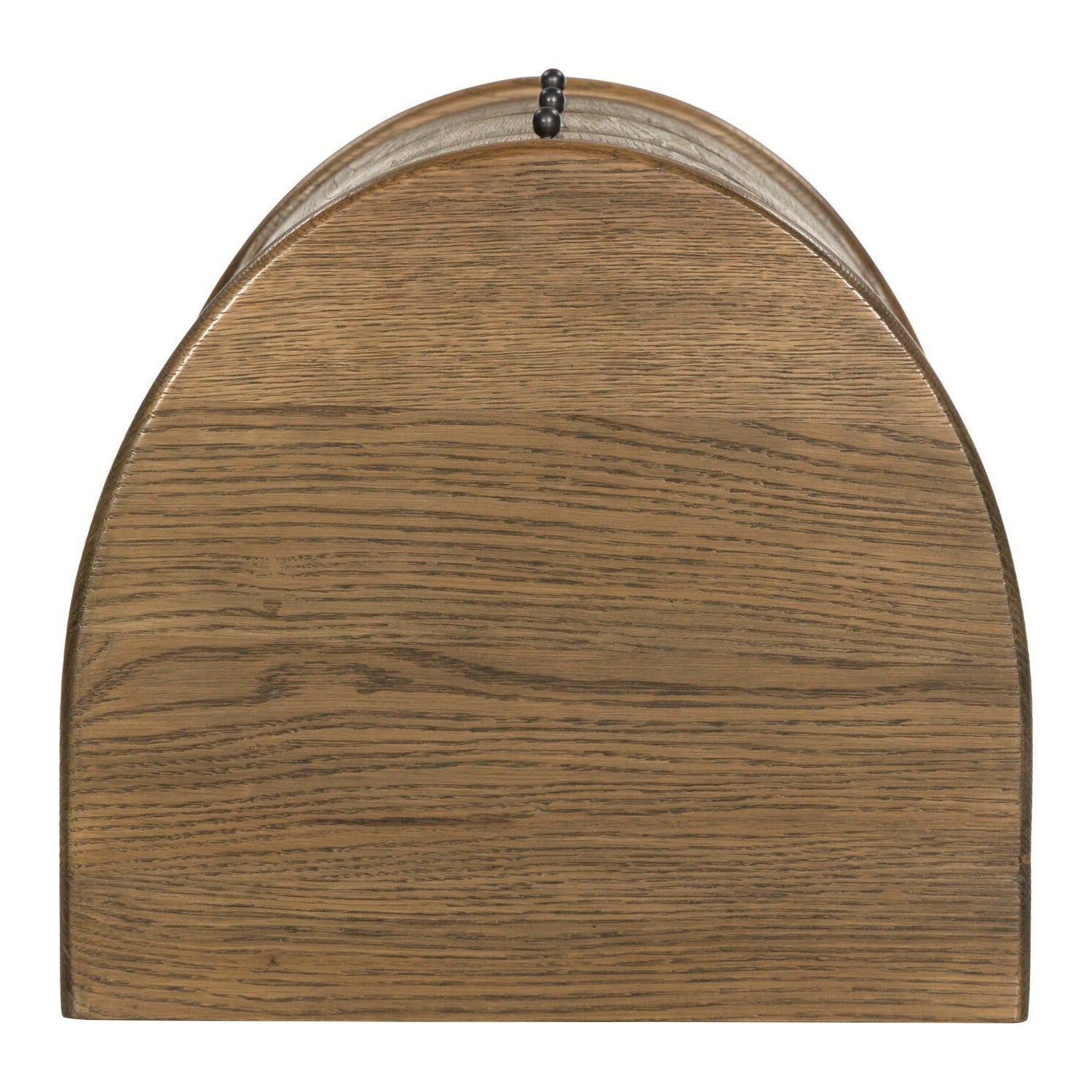 Four Hands Zoe Warm Natural Oak Nightstand Set of 2, Art Deco demilune on pedestal, top surface view showing oak grain
