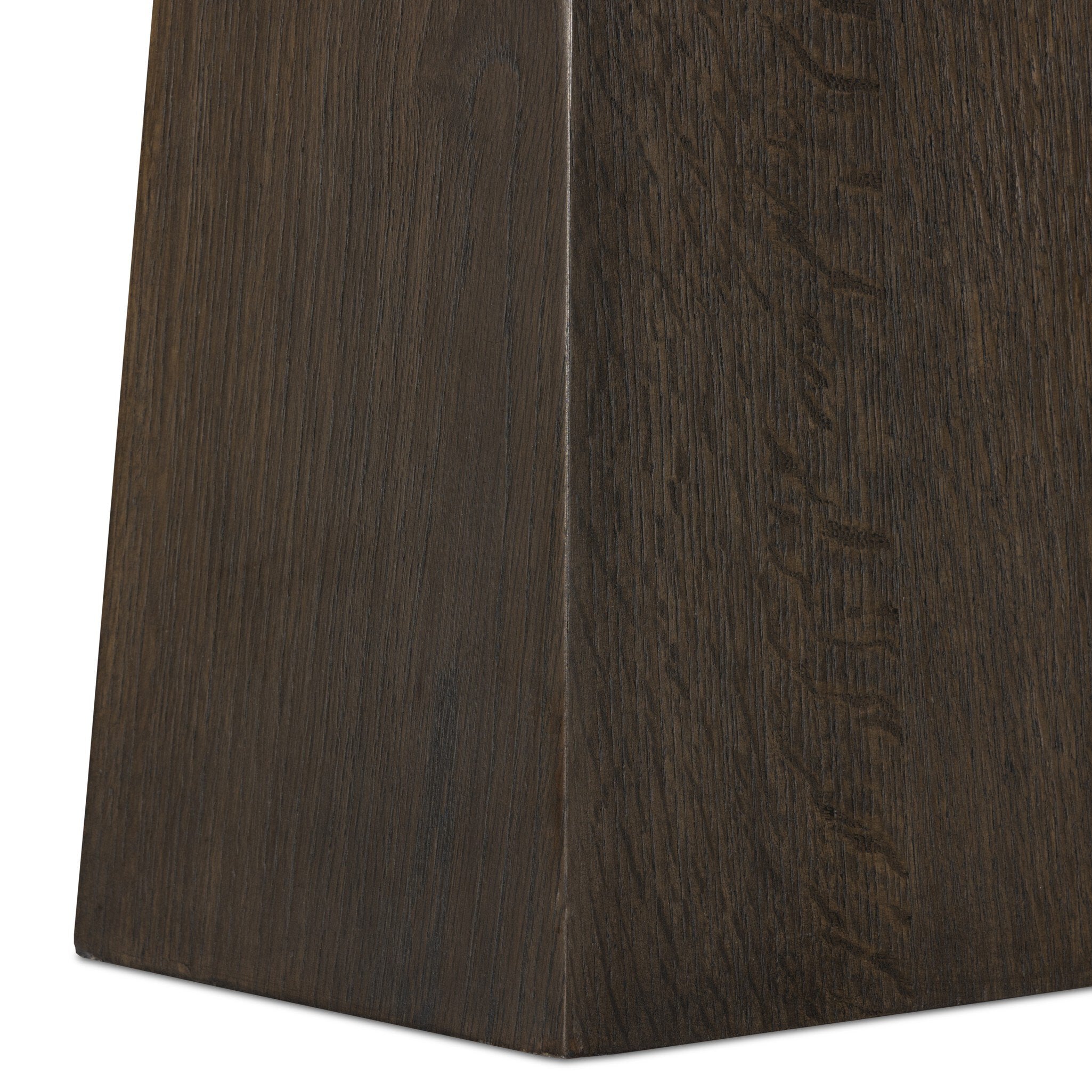 Four Hands Azien Dining Table in espresso oak with sculptural angular base, close-up detail, view 3