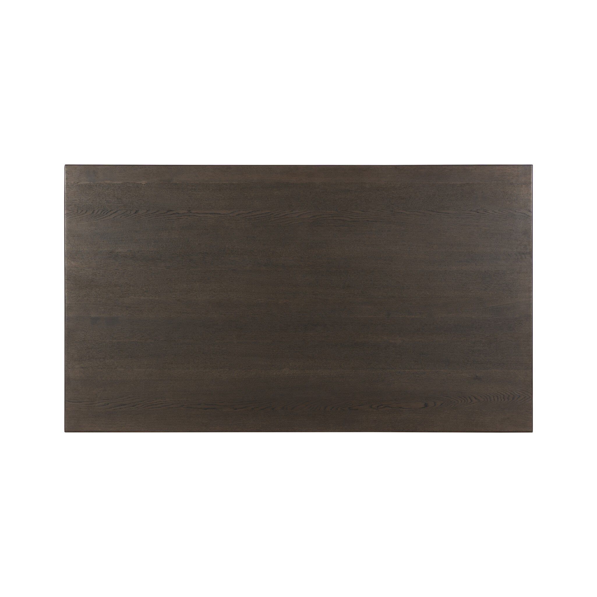 Four Hands Azien Dining Table in espresso oak with sculptural angular base, top surface view showing chamfered edge