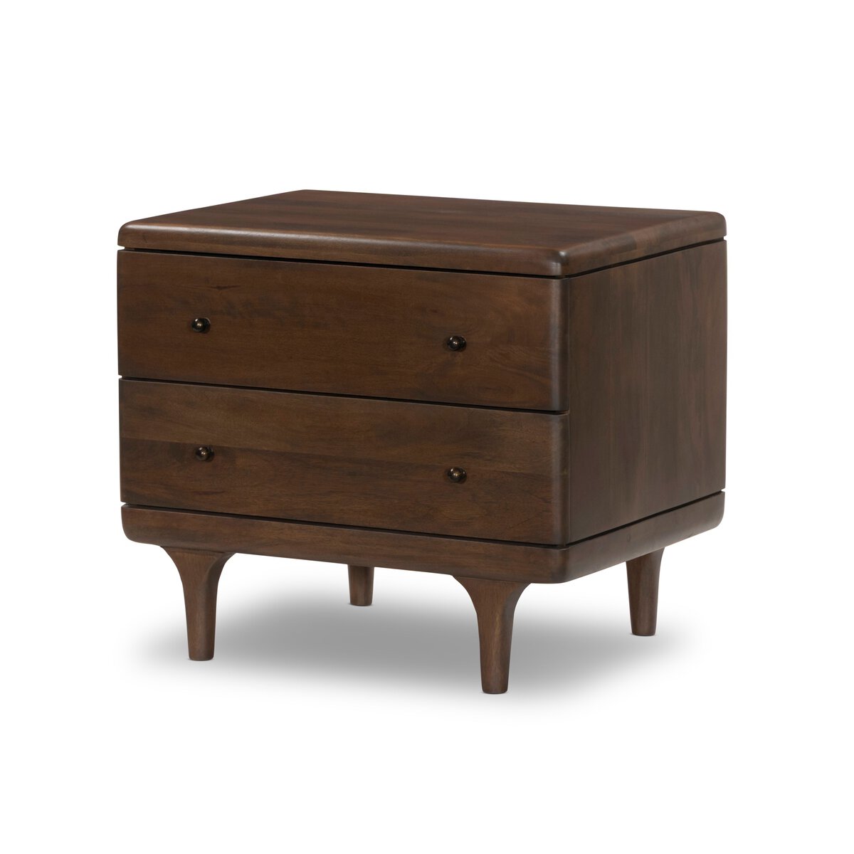 Four Hands Eldrin Nightstand in warm brown mango with antique brass hardware, primary product view
