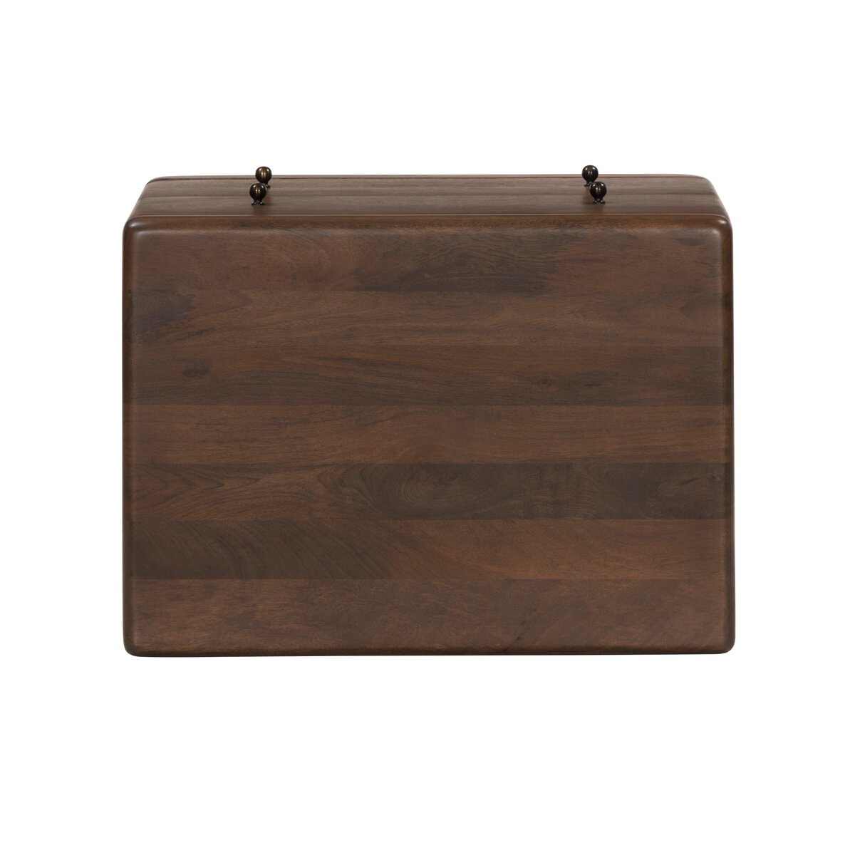 Four Hands Eldrin Nightstand in warm brown mango with antique brass hardware, top surface view