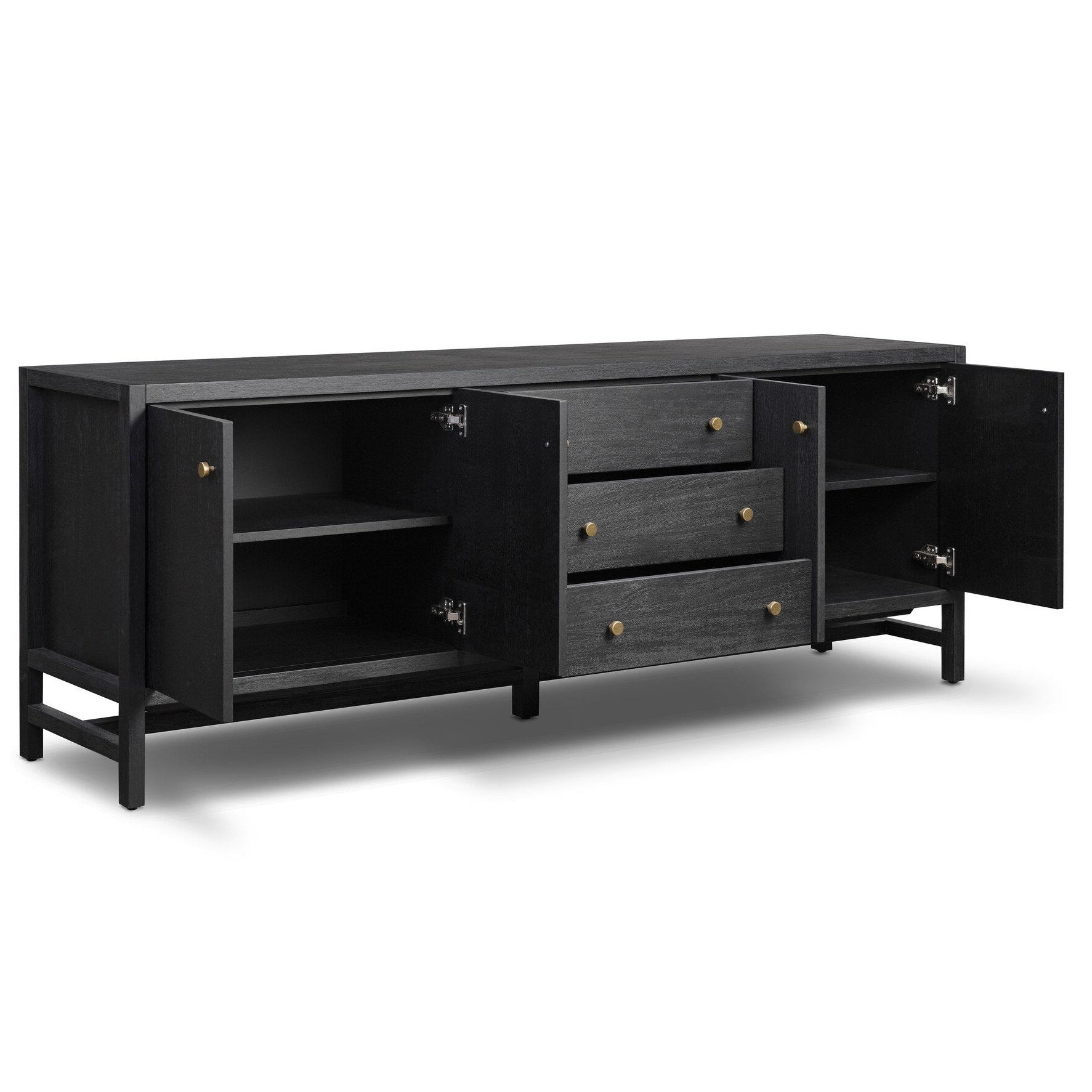 Four Hands Sullivan Black Acacia Media Console - storage detail